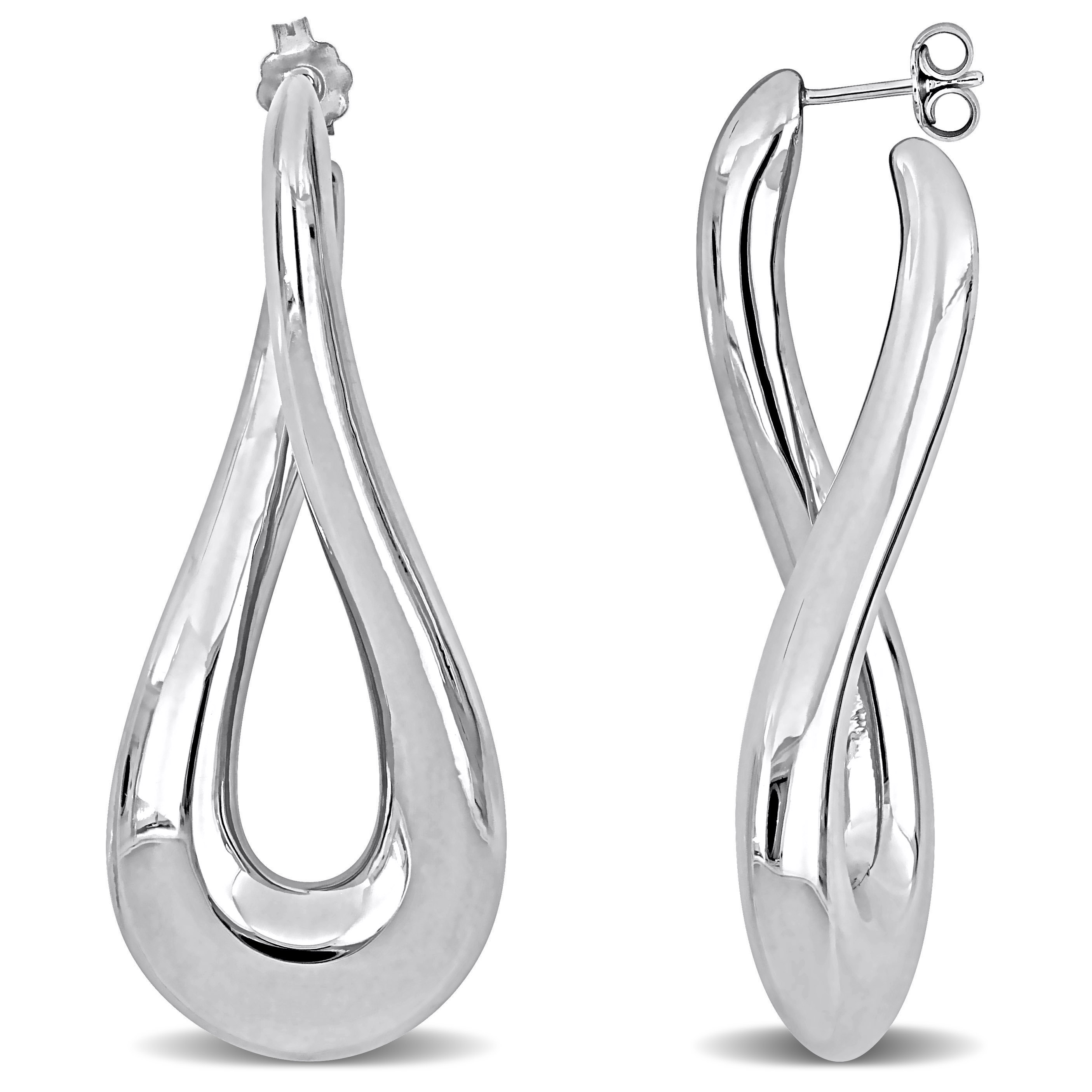 55 MM Oval Twist Hoop Earrings in Sterling Silver