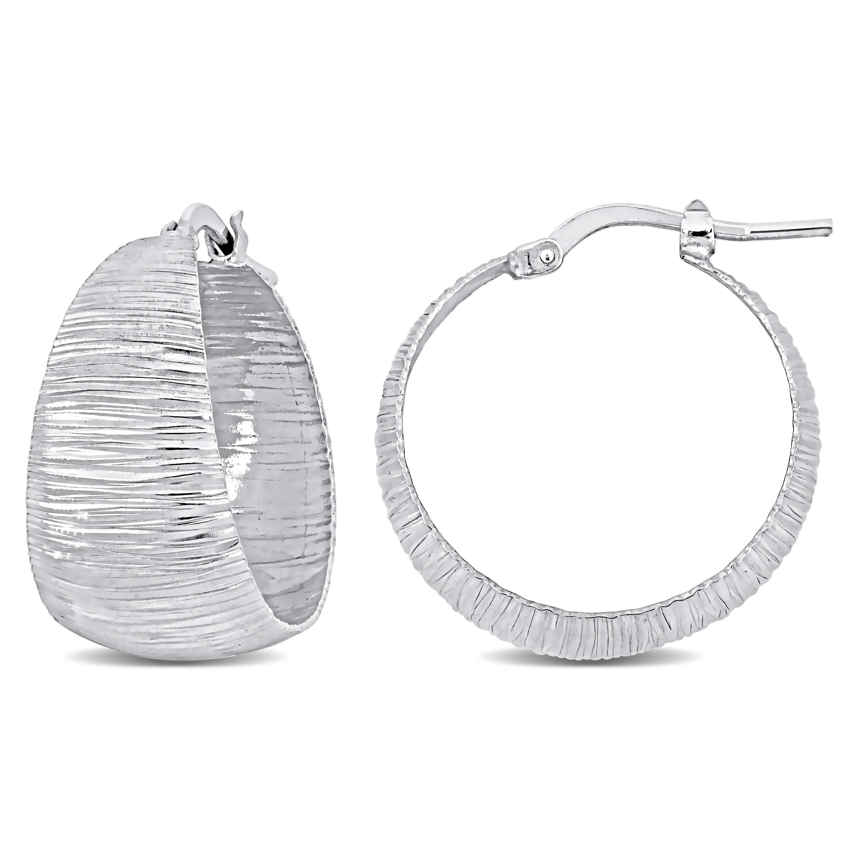 23 MM Textured Hoop Earrings in Sterling Silver
