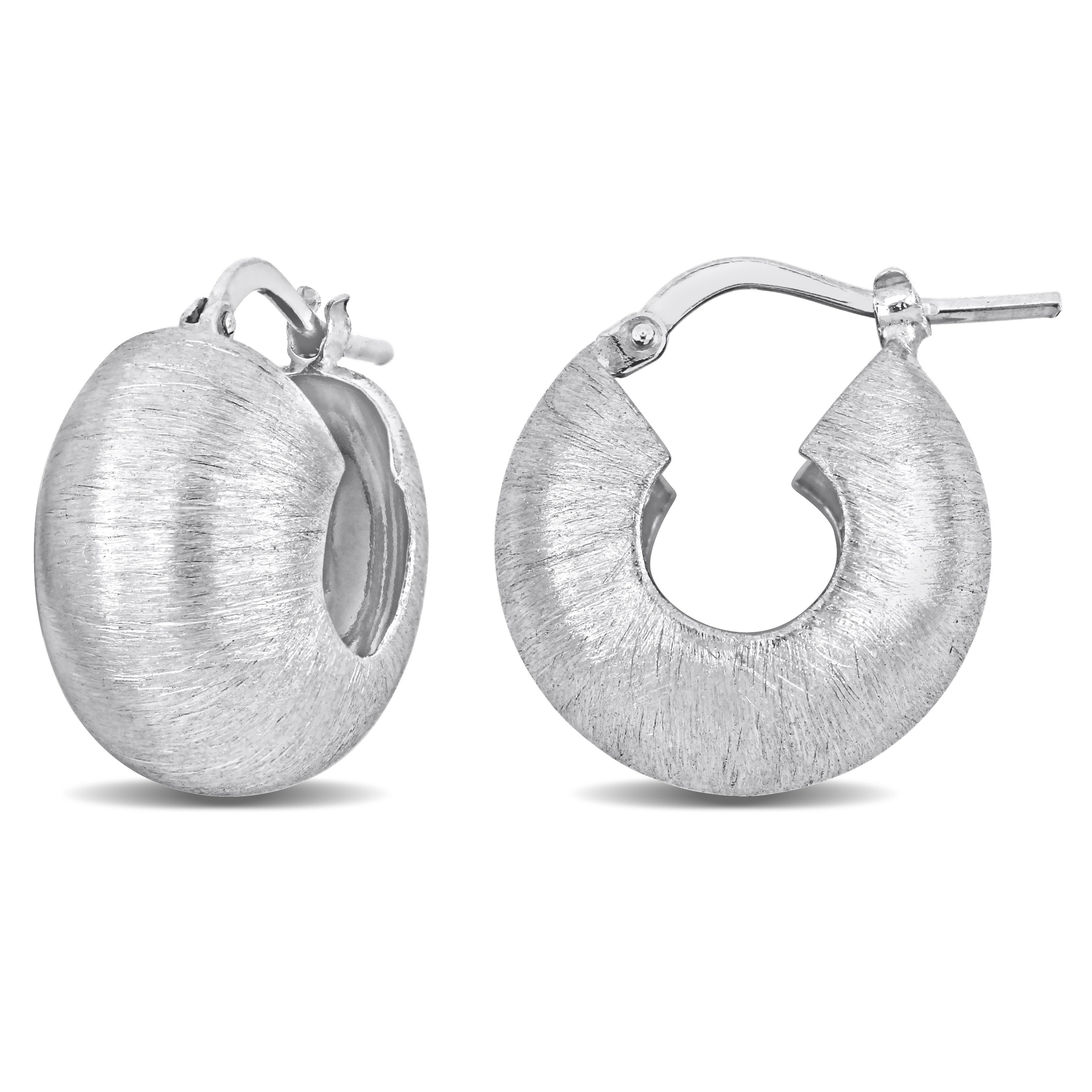 18.5 MM Matte Textured Huggie Earrings in Sterling Silver