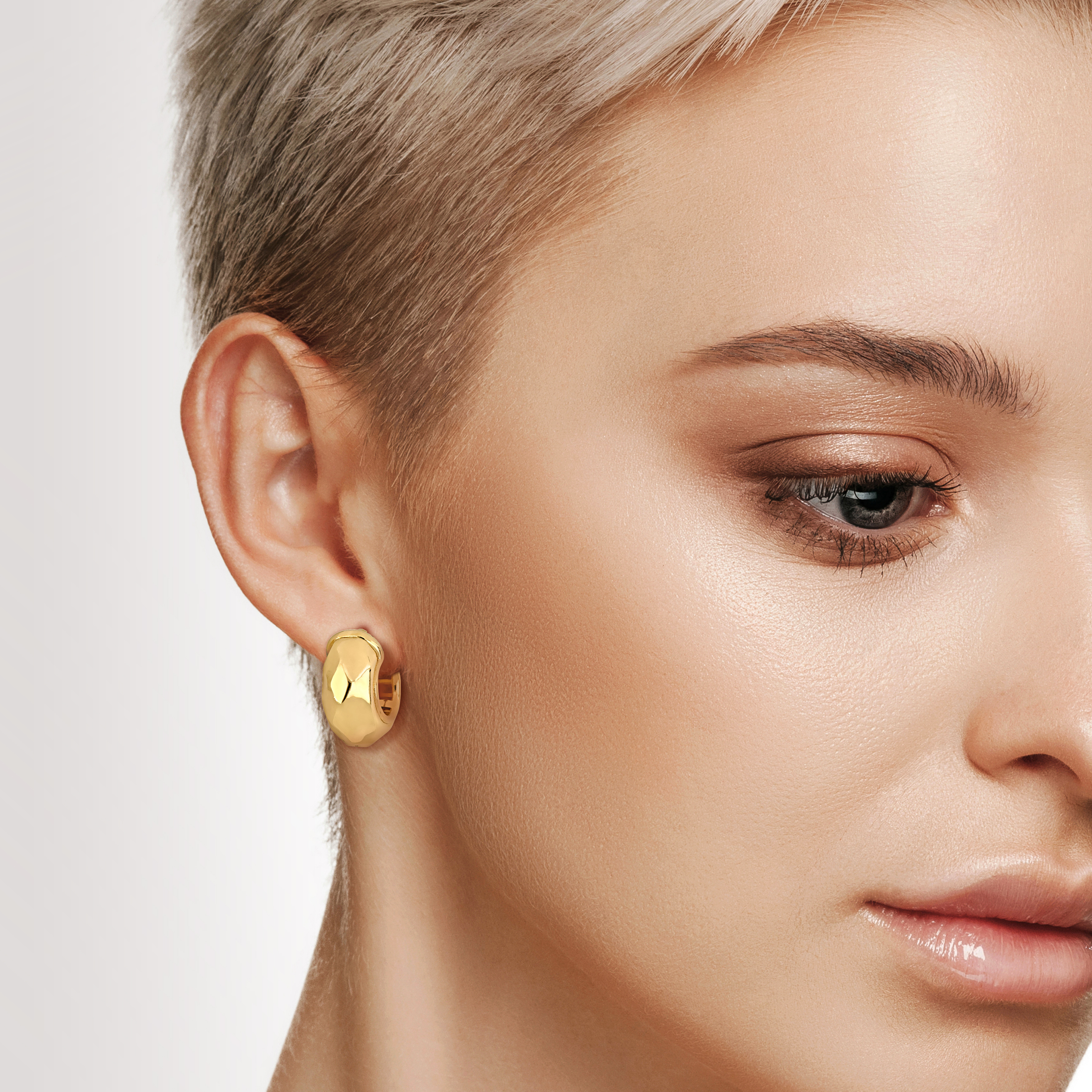 23 MM Wide Diamond Cut Huggie Earrings in Yellow Plated Sterling Silver