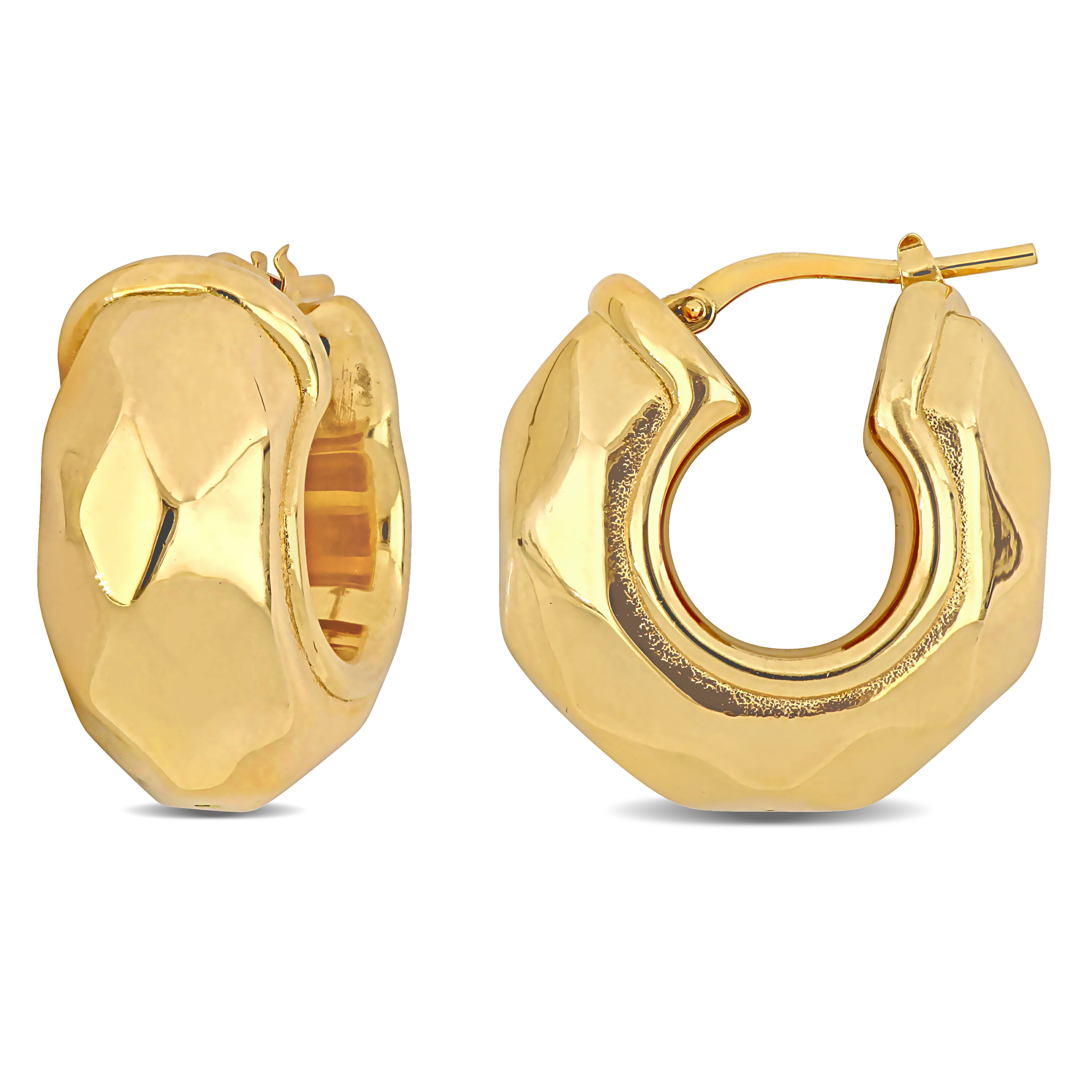 23 MM Wide Diamond Cut Huggie Earrings in Yellow Plated Sterling Silver