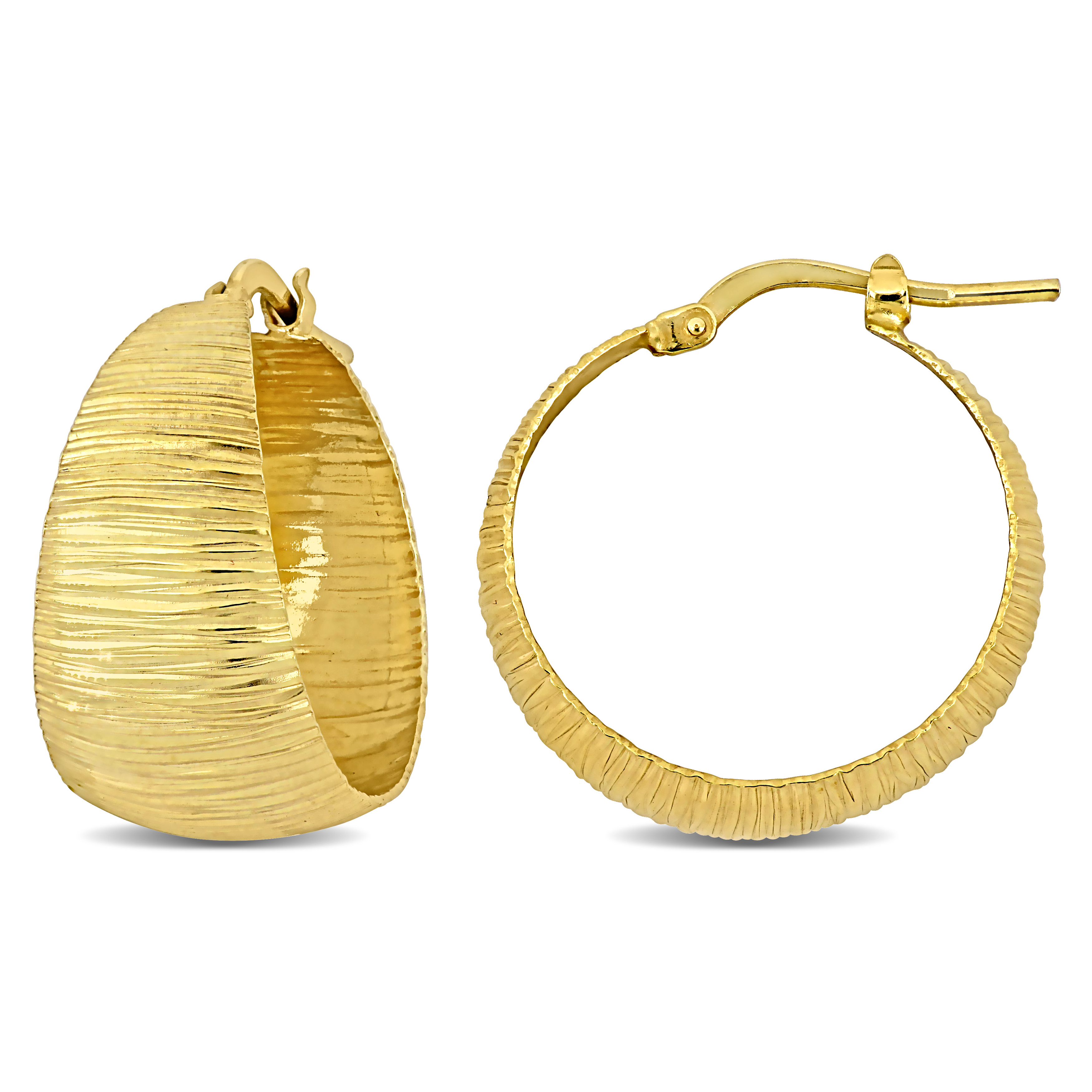 23 MM Textured Hoop Earrings in Yellow Plated Sterling Silver