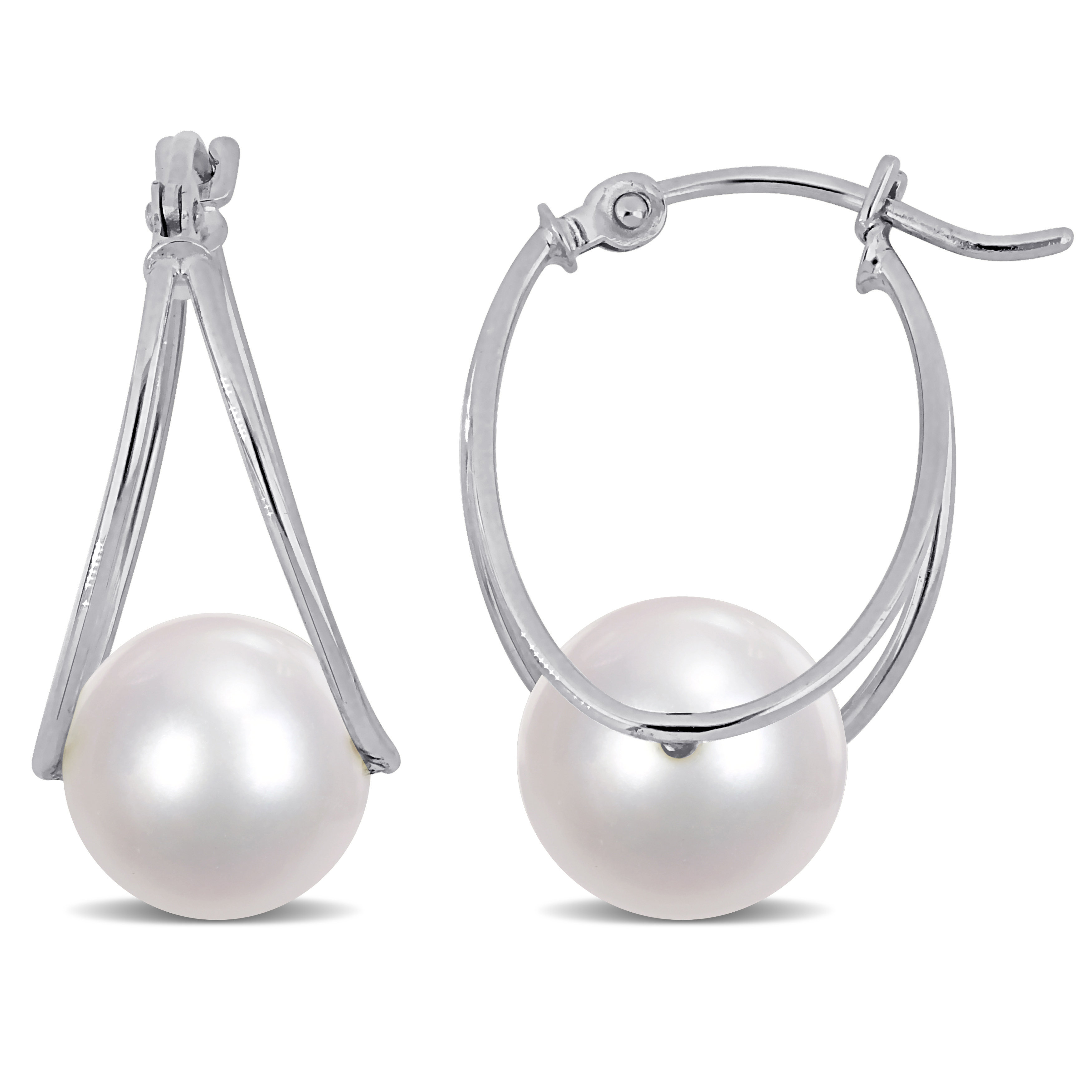 8 - 8.5 MM Cultured Freshwater Pearl Drop Earrings in 10k White Gold