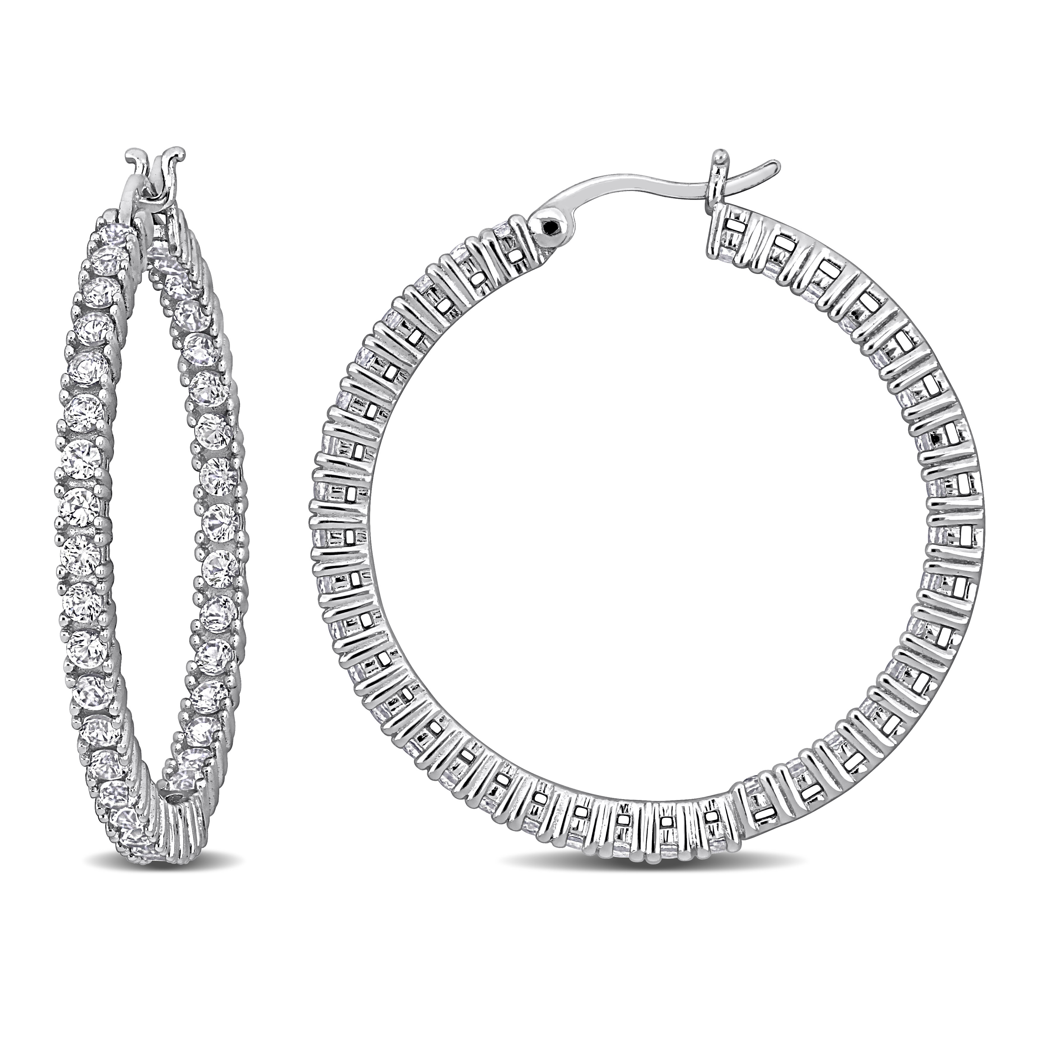 3 CT TGW Created White Sapphire Inside Outside Hoop Earrings in Sterling Silver