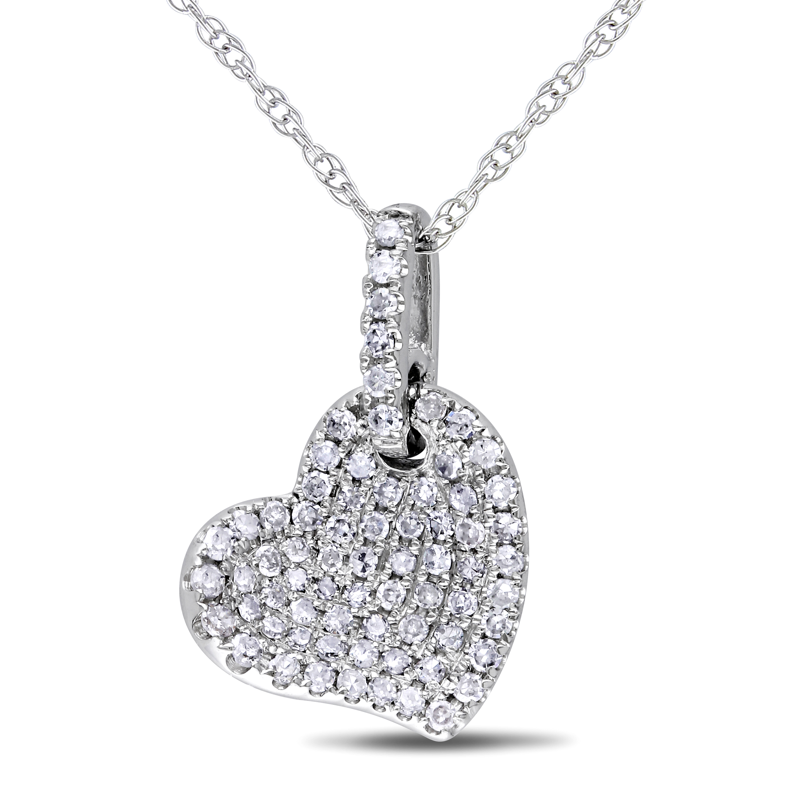 1/4 CT TW Diamond Pave Heart Pendant with Chain in 10k White Gold