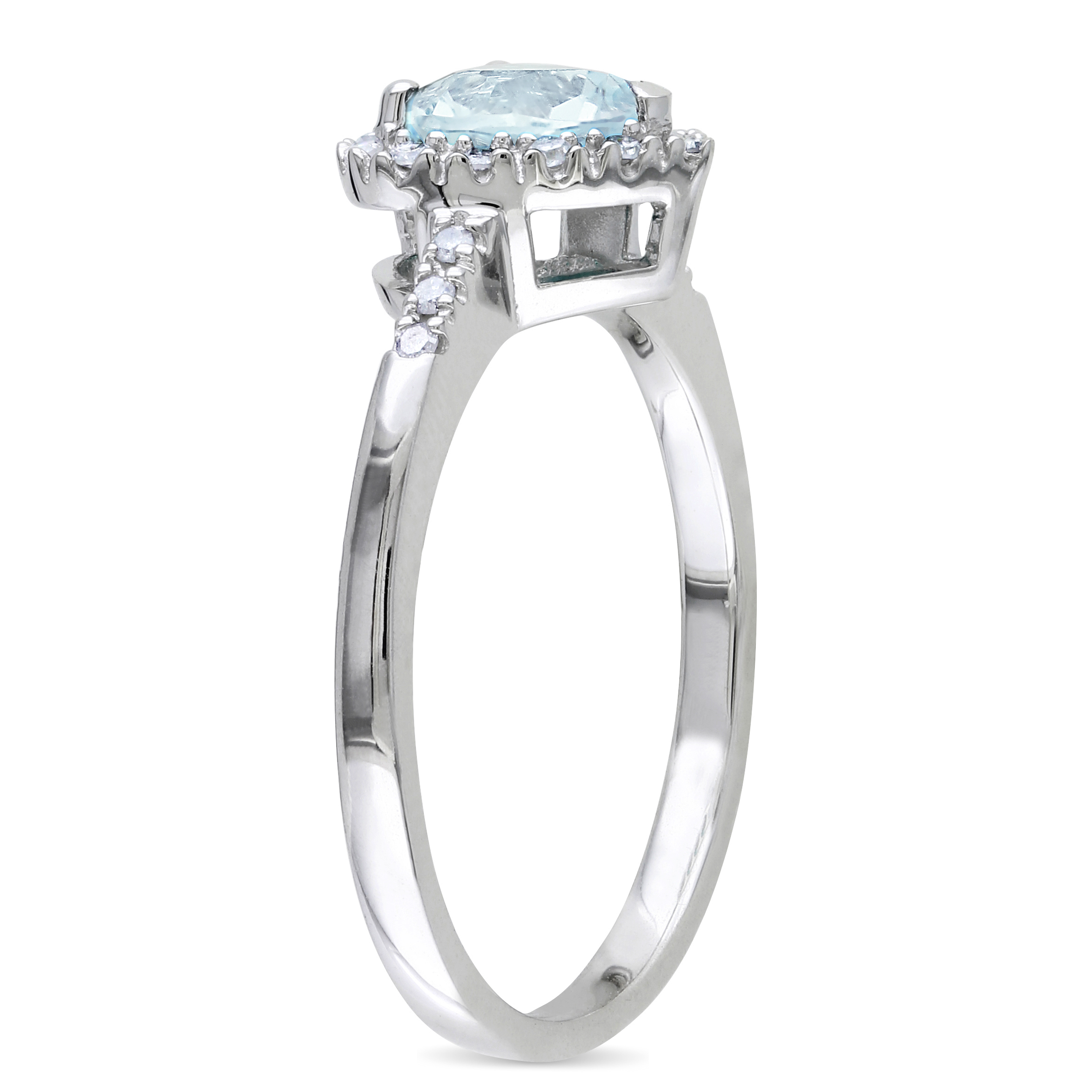 1/10 CT TW Diamond and Aquamarine Heart Halo Ring in Sterling Silver