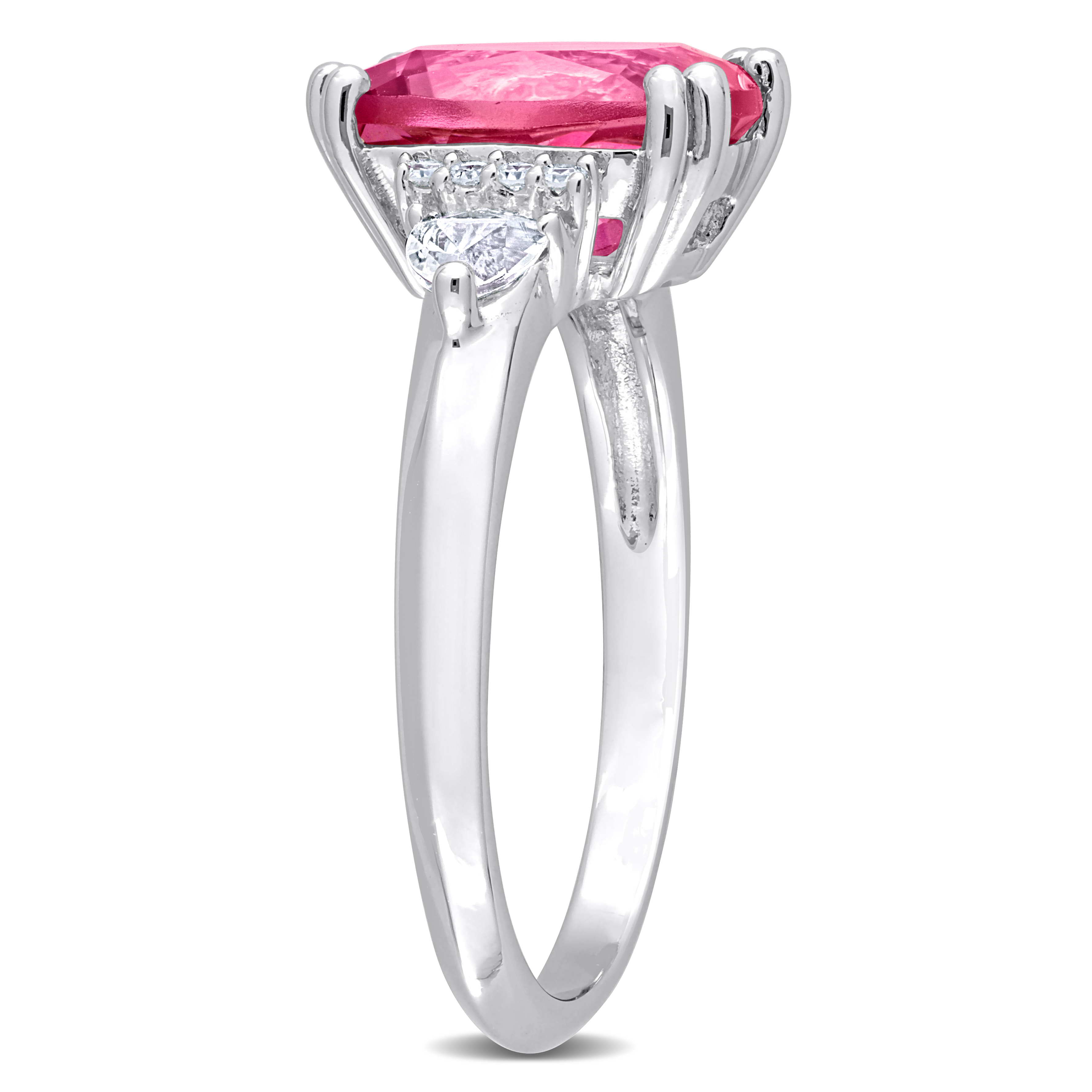 4 1/2 CT TGW Octagon-Cut Pink Topaz & TrilliantCut White Topaz Diamond Accent 3-Stone Ring in Sterling Silver
