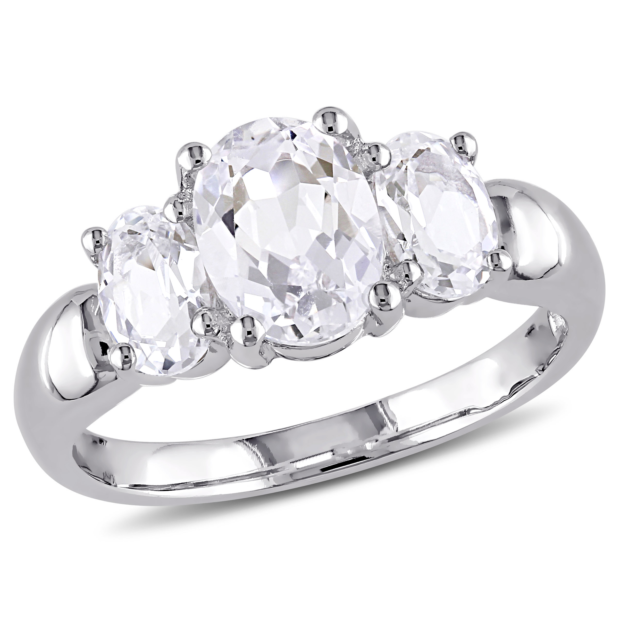 3 1/2 CT TGW Oval Cut Created White Sapphire Three Stone Ring in Sterling Silver