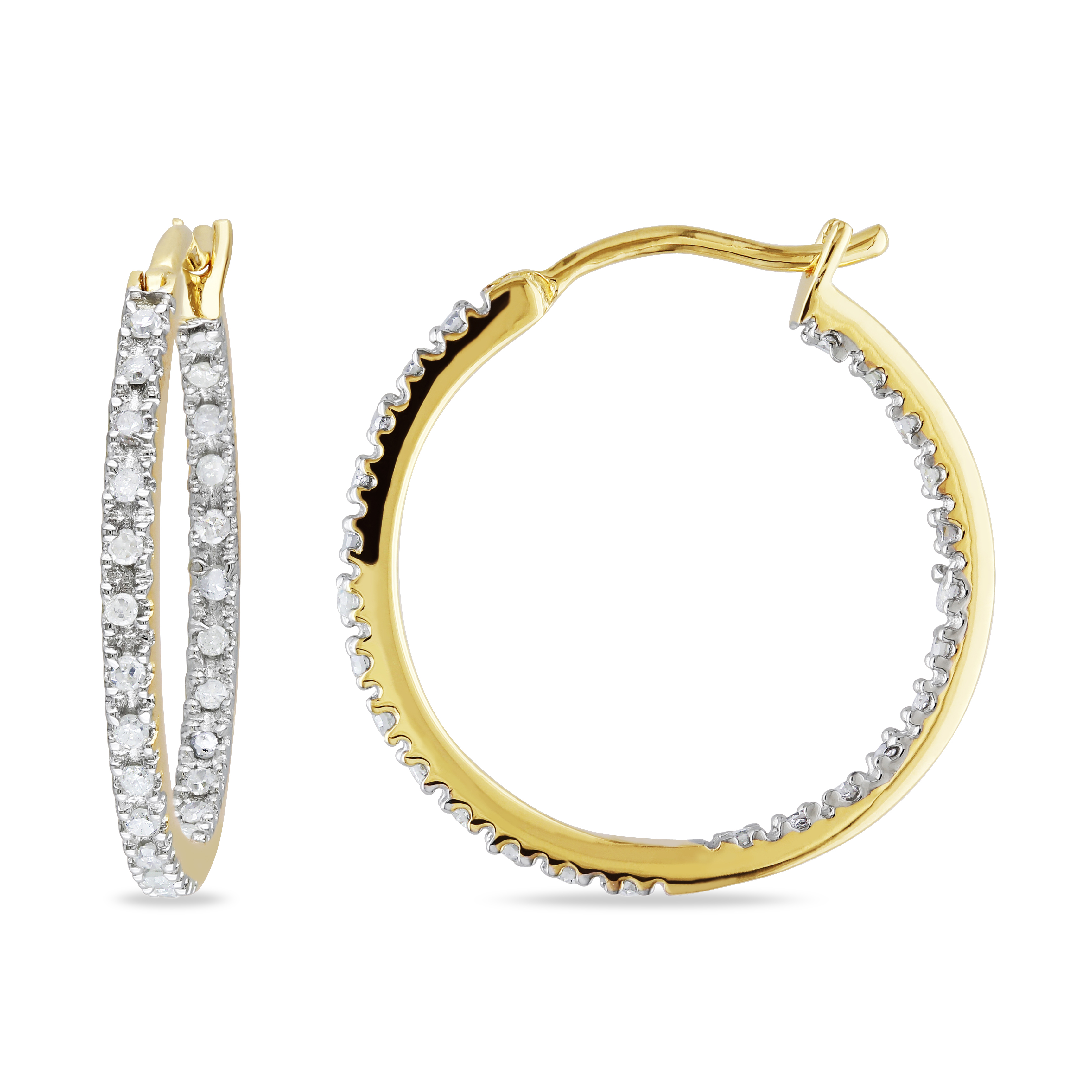 1/4 CT TW Diamond Inside Outside Hoop Earrings in Two-Tone Sterling Silver