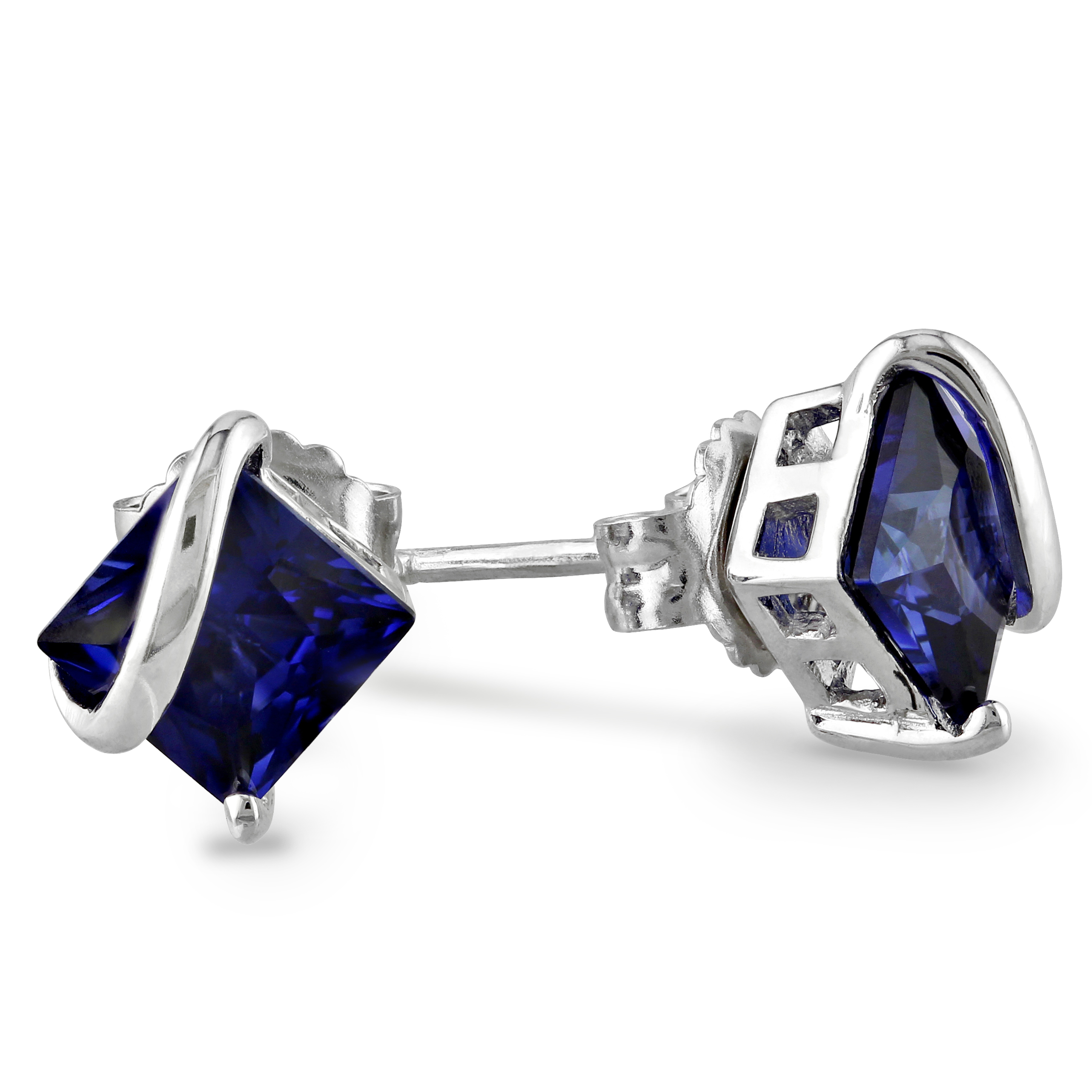 2 3/4 CT TGW Created Blue Sapphire Stud Earrings in Sterling Silver