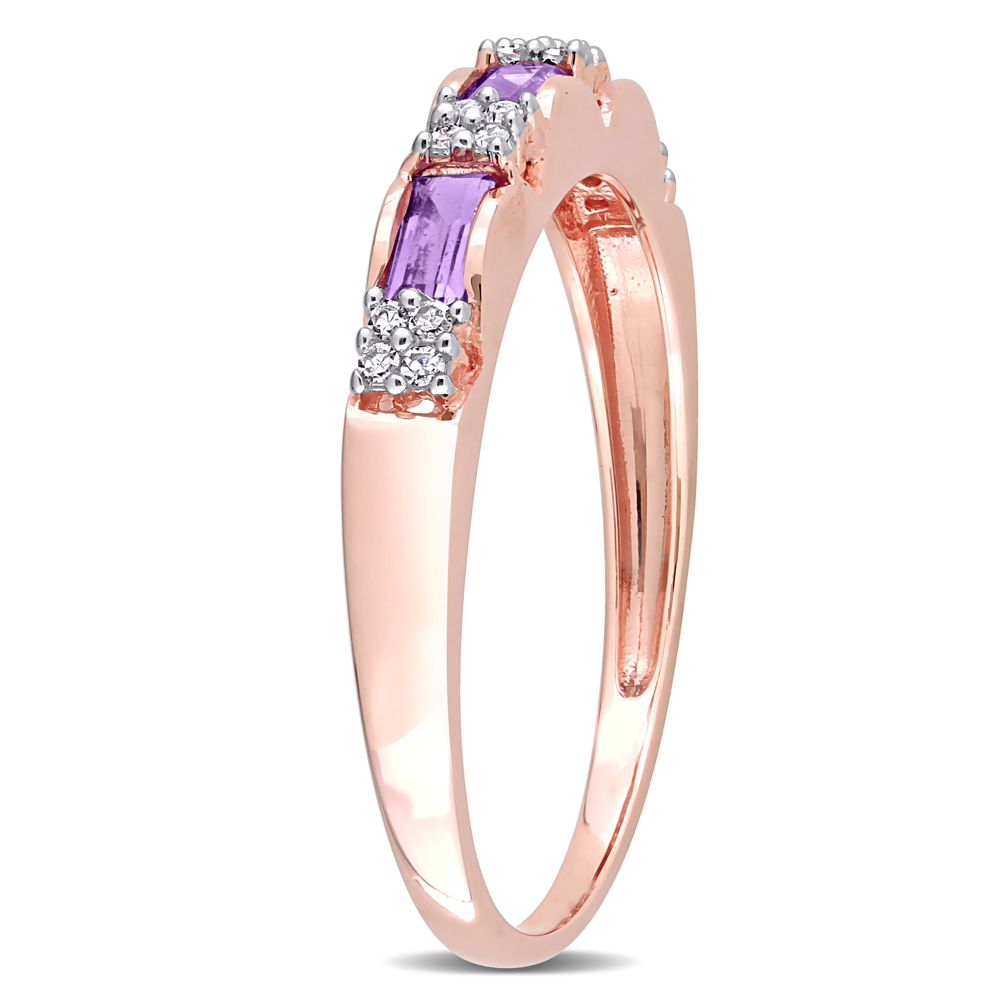 1/4 CT TGW Amethyst and Diamond Accent Eternity Ring in 10k Rose Gold