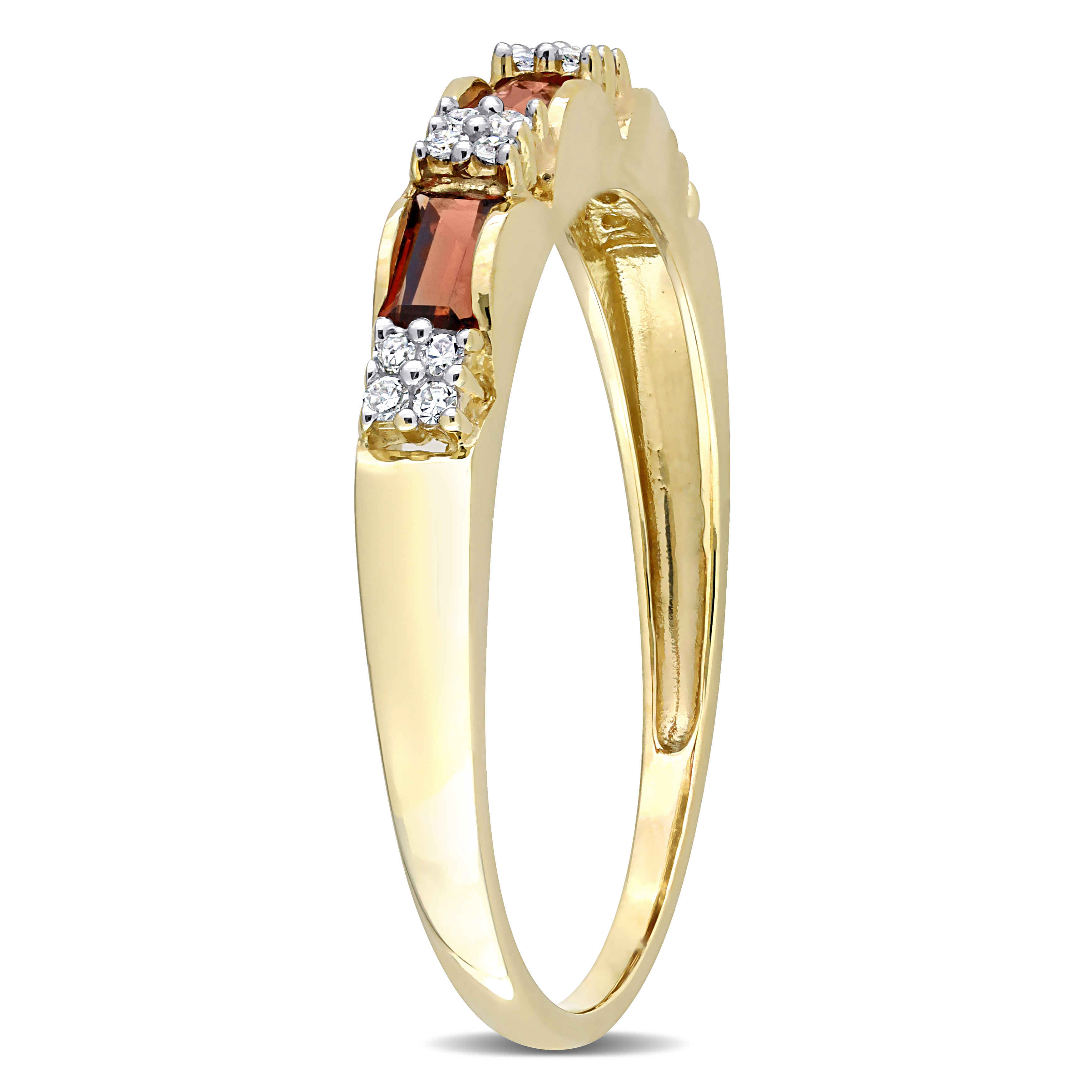 1/2 CT TGW Garnet and Diamond Accent Eternity Ring in 10k Yellow Gold