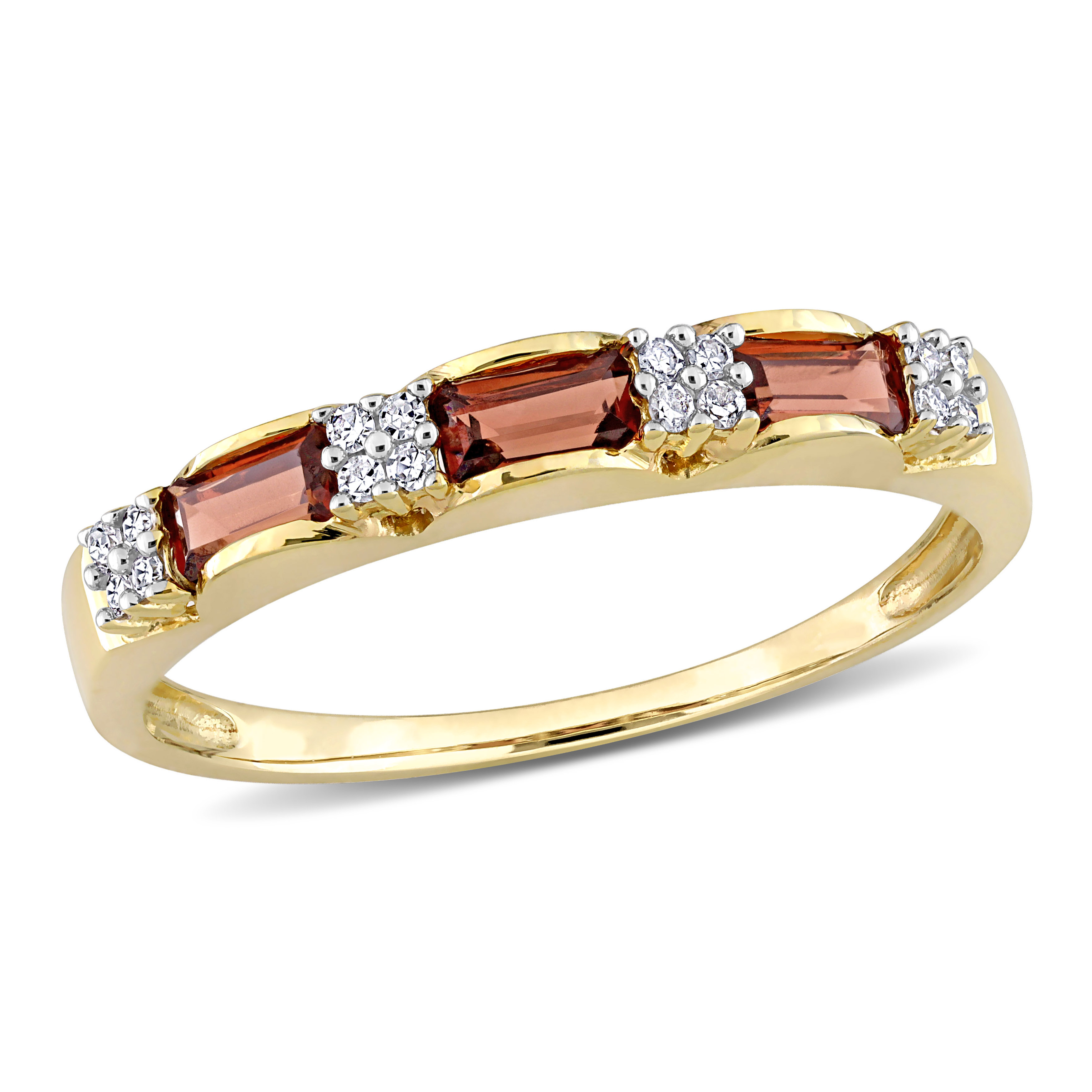 1/2 CT TGW Garnet and Diamond Accent Eternity Ring in 10k Yellow Gold