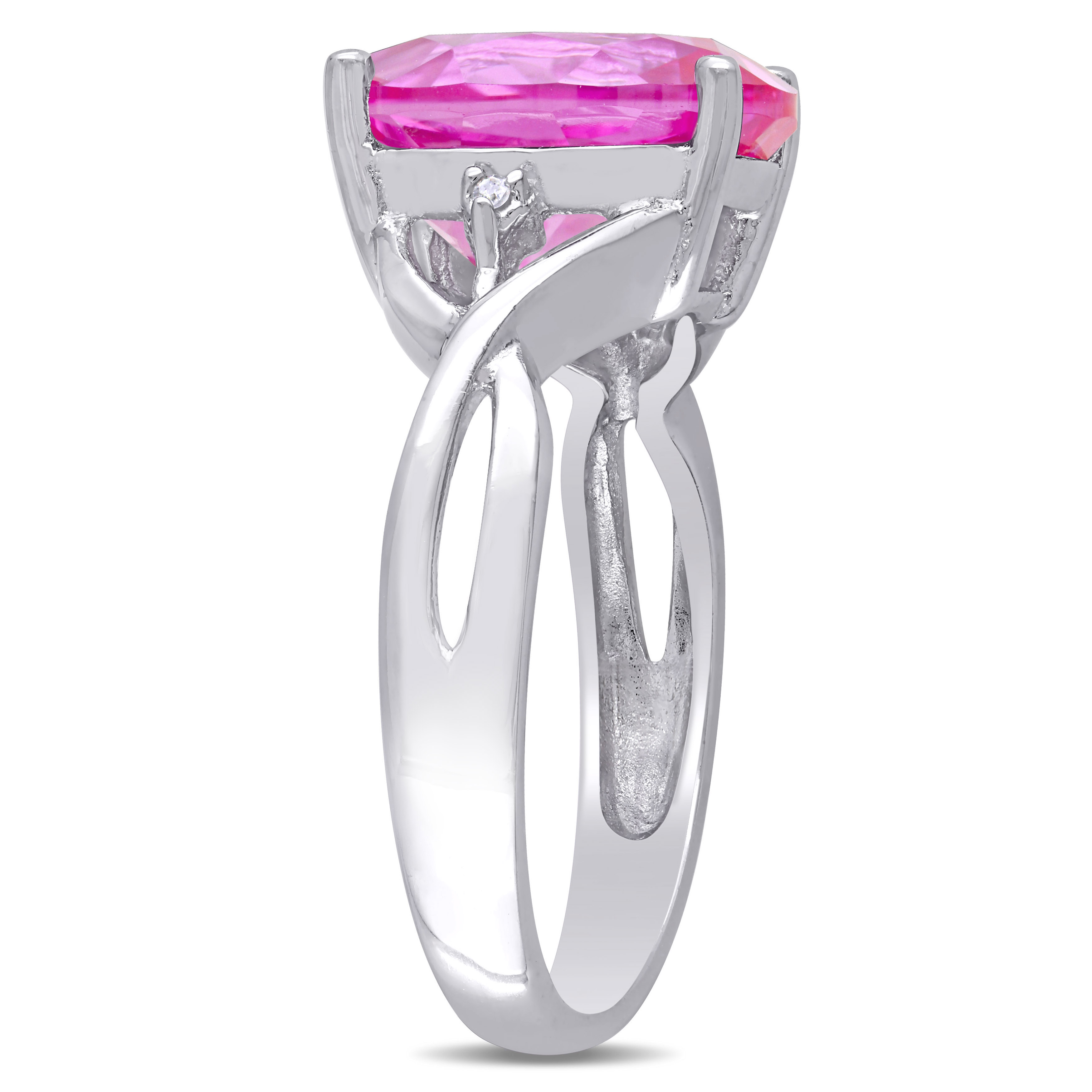 7 1/2 CT TGW Created Pink Sapphire & Diamond Accent Cocktail Ring in Sterling Silver