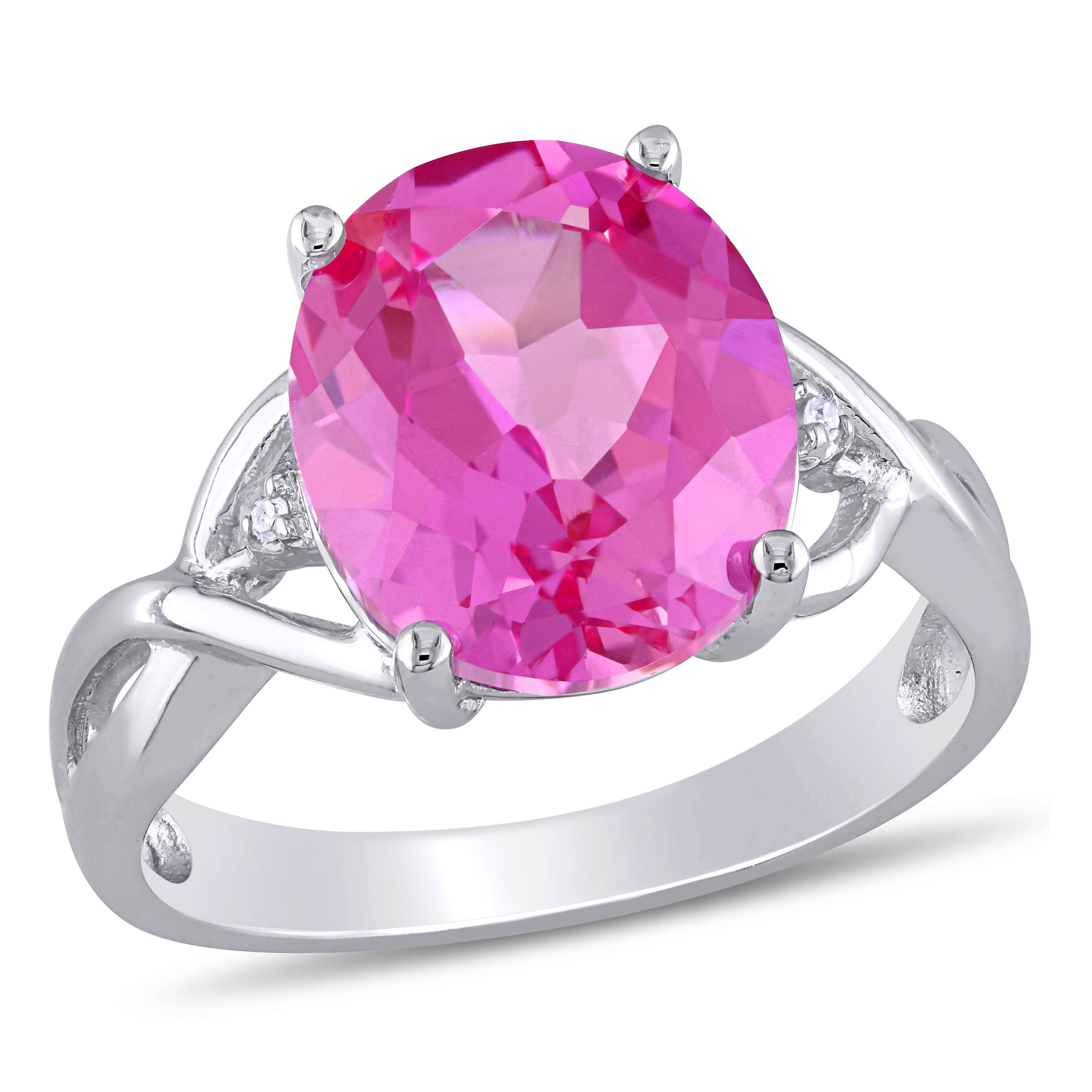 7 1/2 CT TGW Created Pink Sapphire & Diamond Accent Cocktail Ring in Sterling Silver