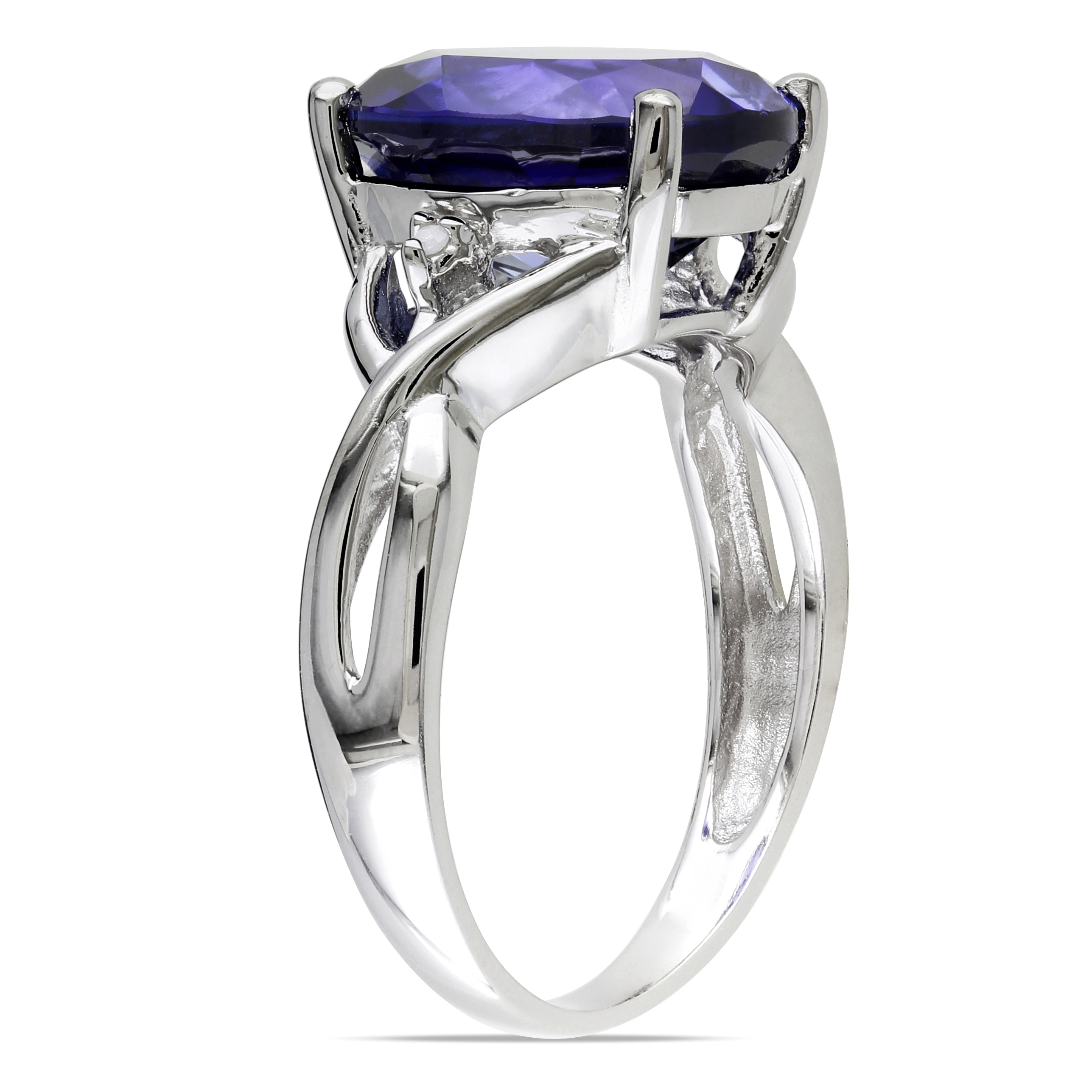 7 1/2 CT TGW Created Blue Sapphire & Diamond Accent Cocktail Ring in Sterling Silver