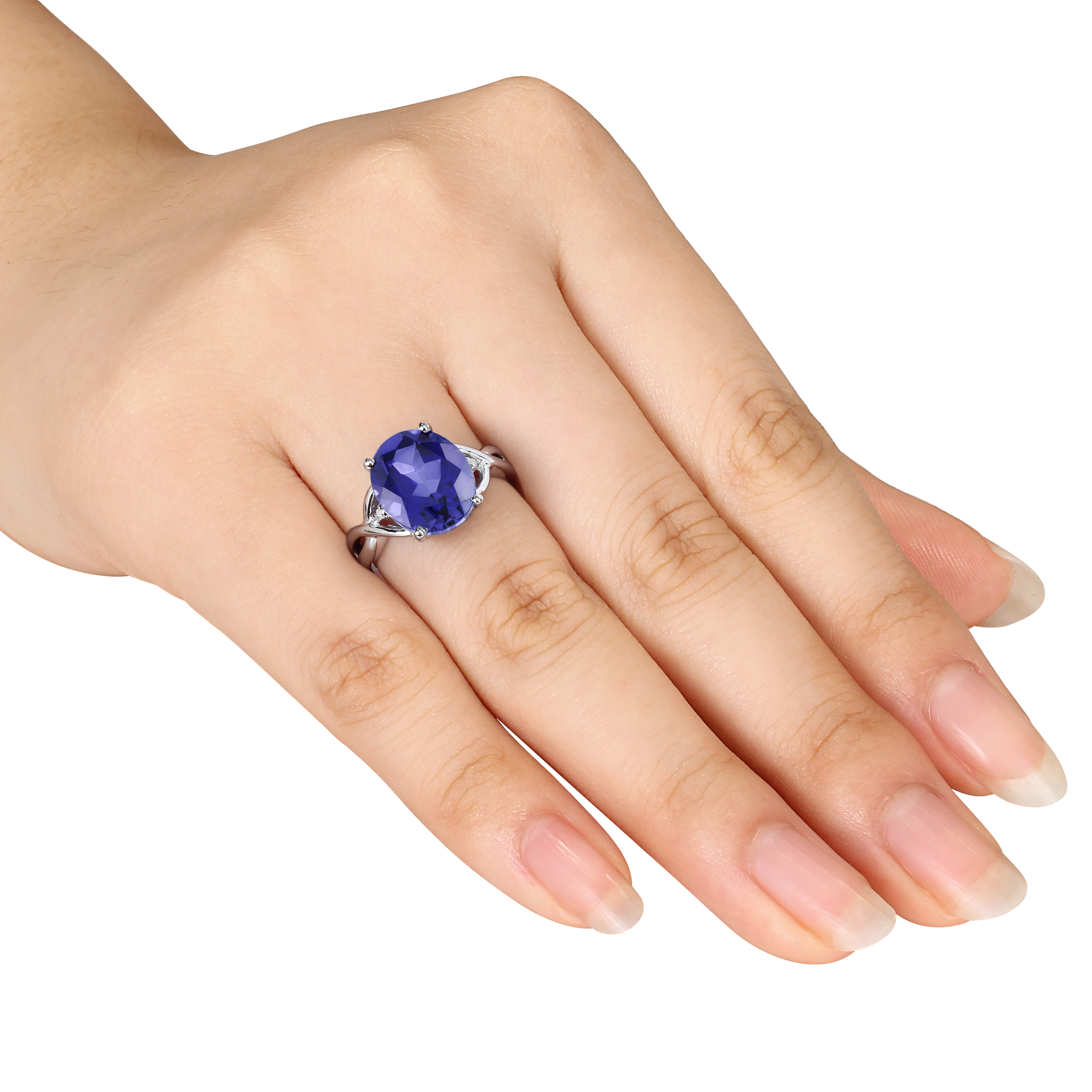 7 1/2 CT TGW Created Blue Sapphire & Diamond Accent Cocktail Ring in Sterling Silver