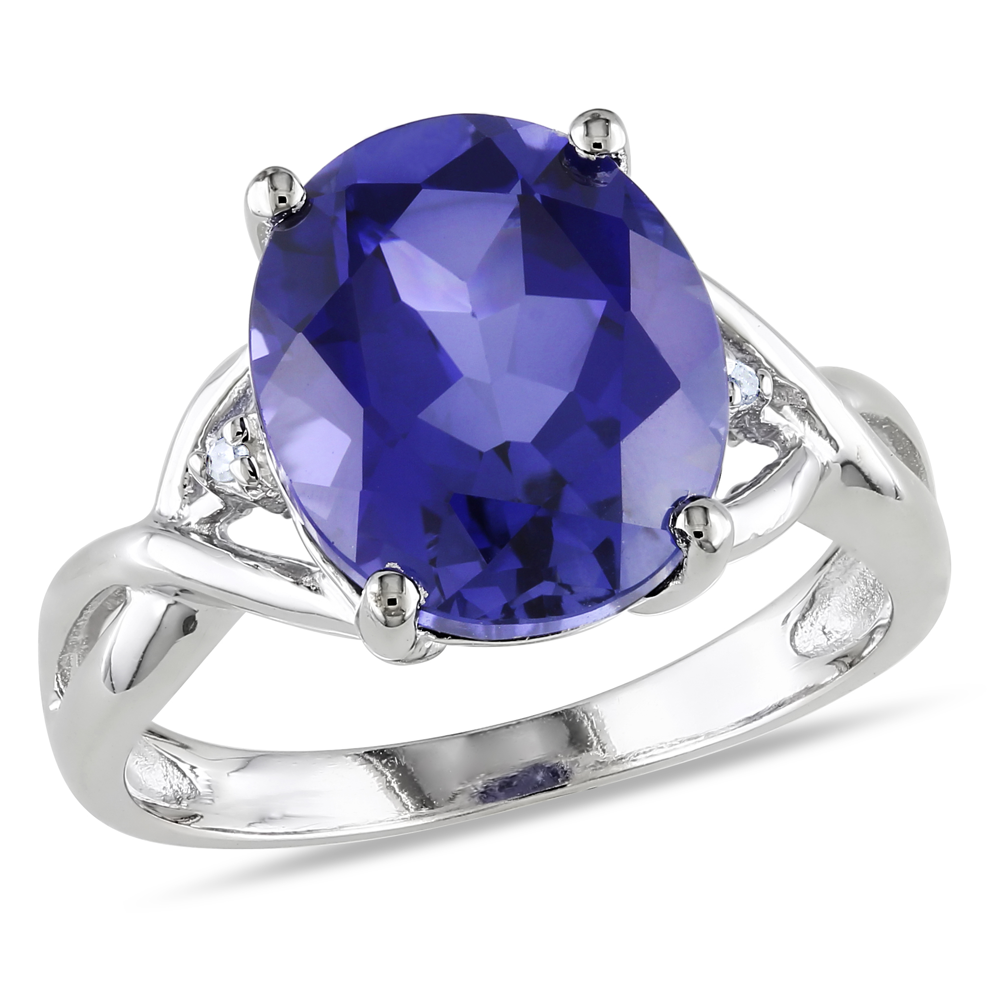 7 1/2 CT TGW Created Blue Sapphire & Diamond Accent Cocktail Ring in Sterling Silver