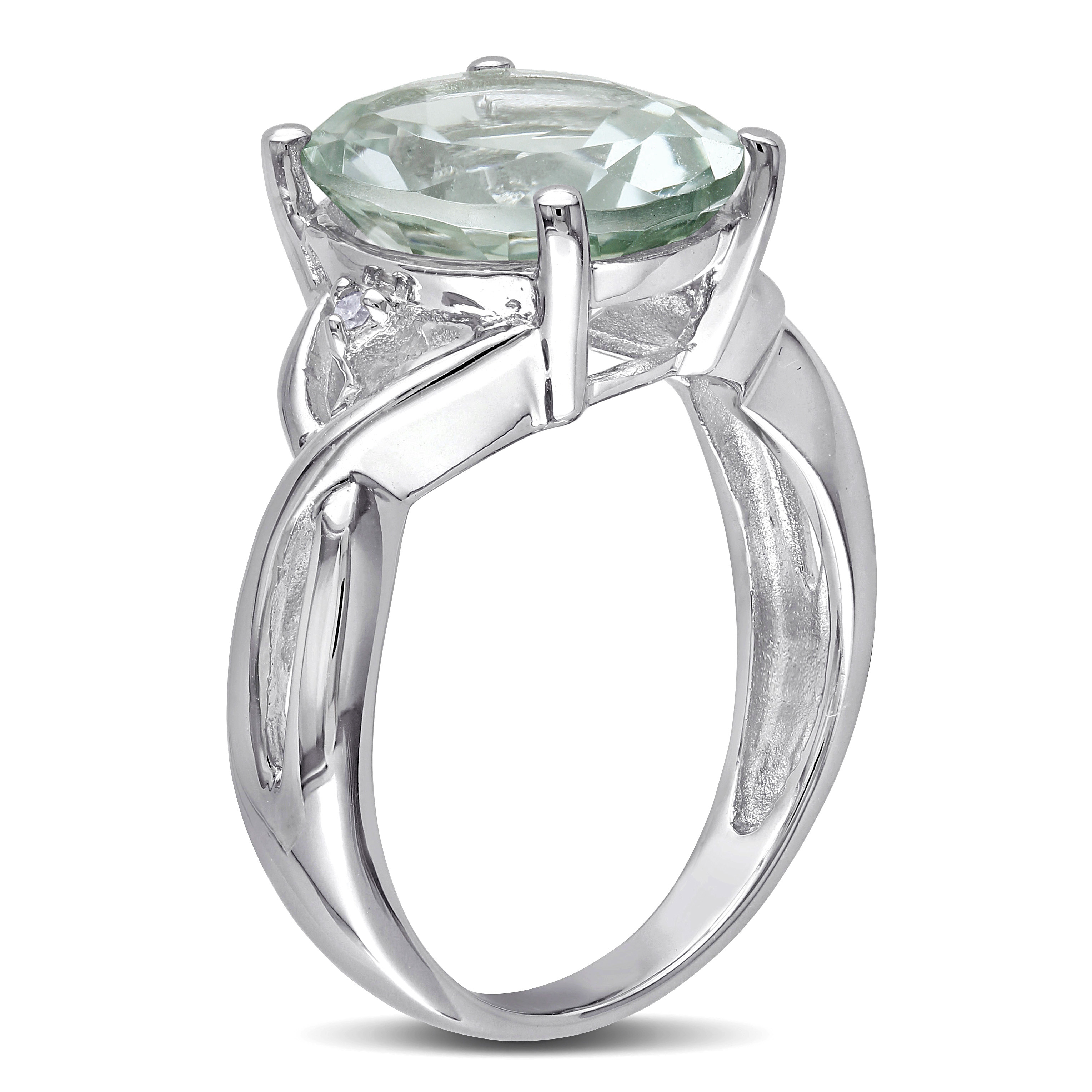 4 1/3ct TGW Oval Cut Green Quartz & Diamond Accent Cocktail Ring in Sterling Silver