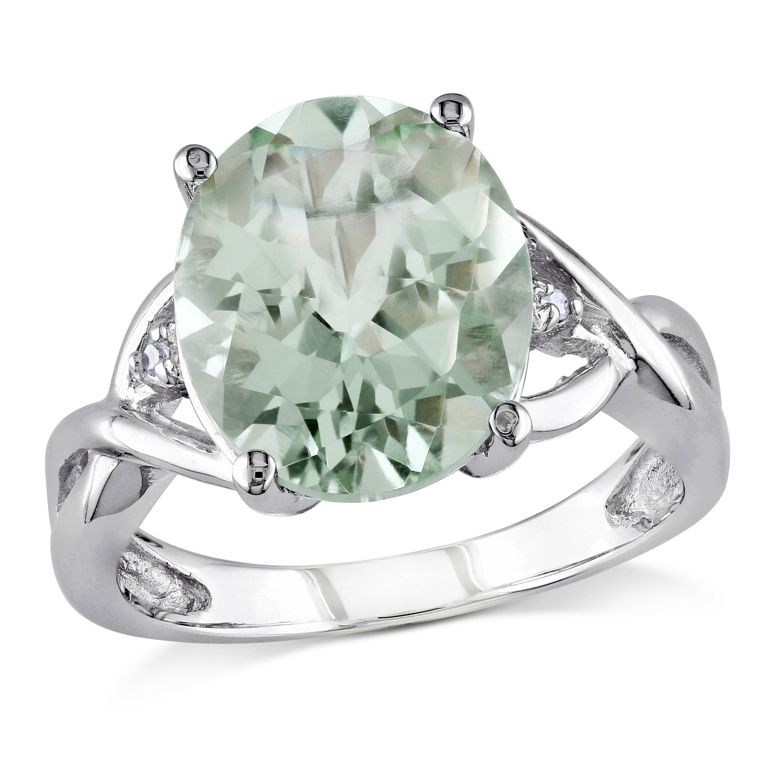 4 1/3ct TGW Oval Cut Green Quartz & Diamond Accent Cocktail Ring in Sterling Silver