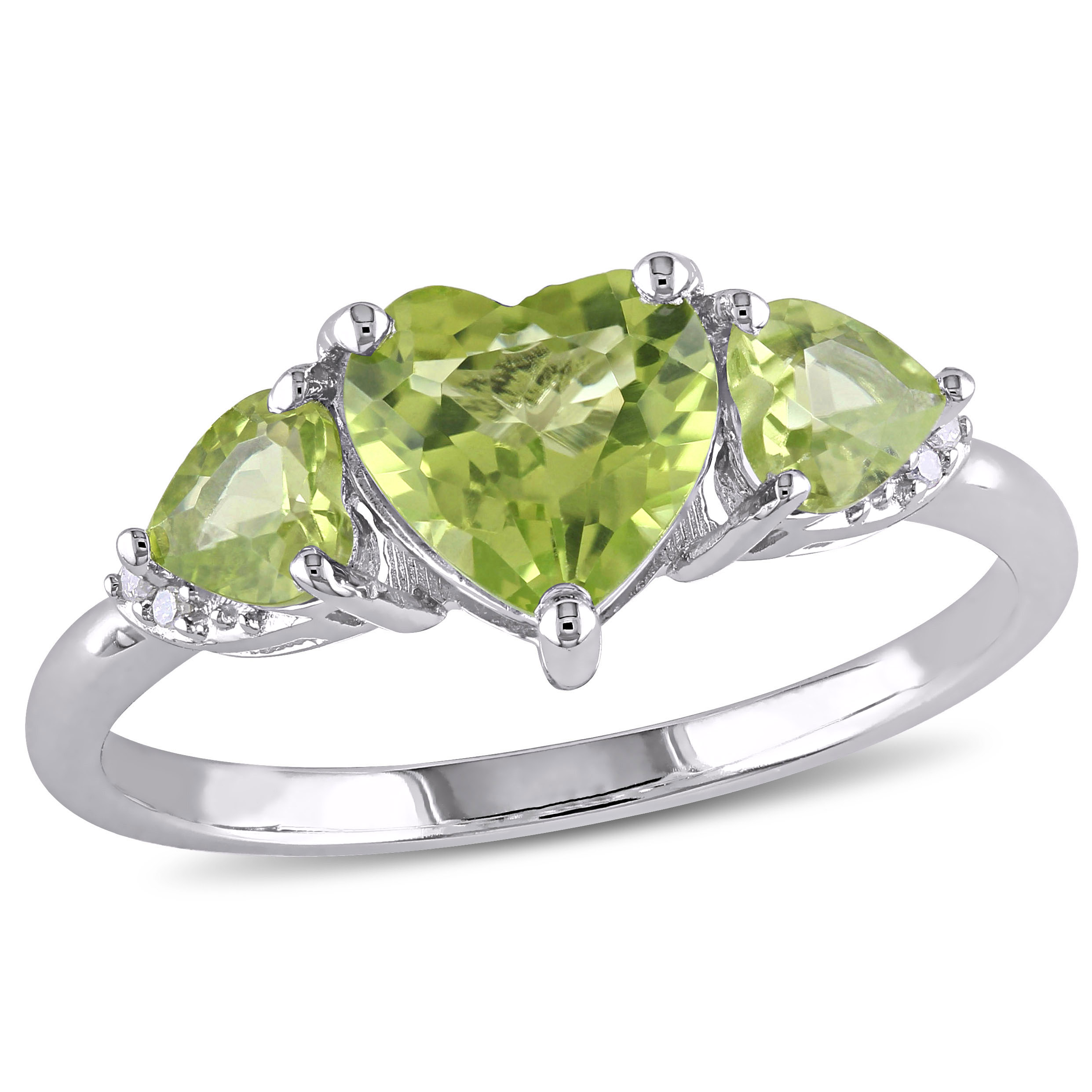 Peridot and Diamond Accent Triple Heart Ring in Sterling Silver