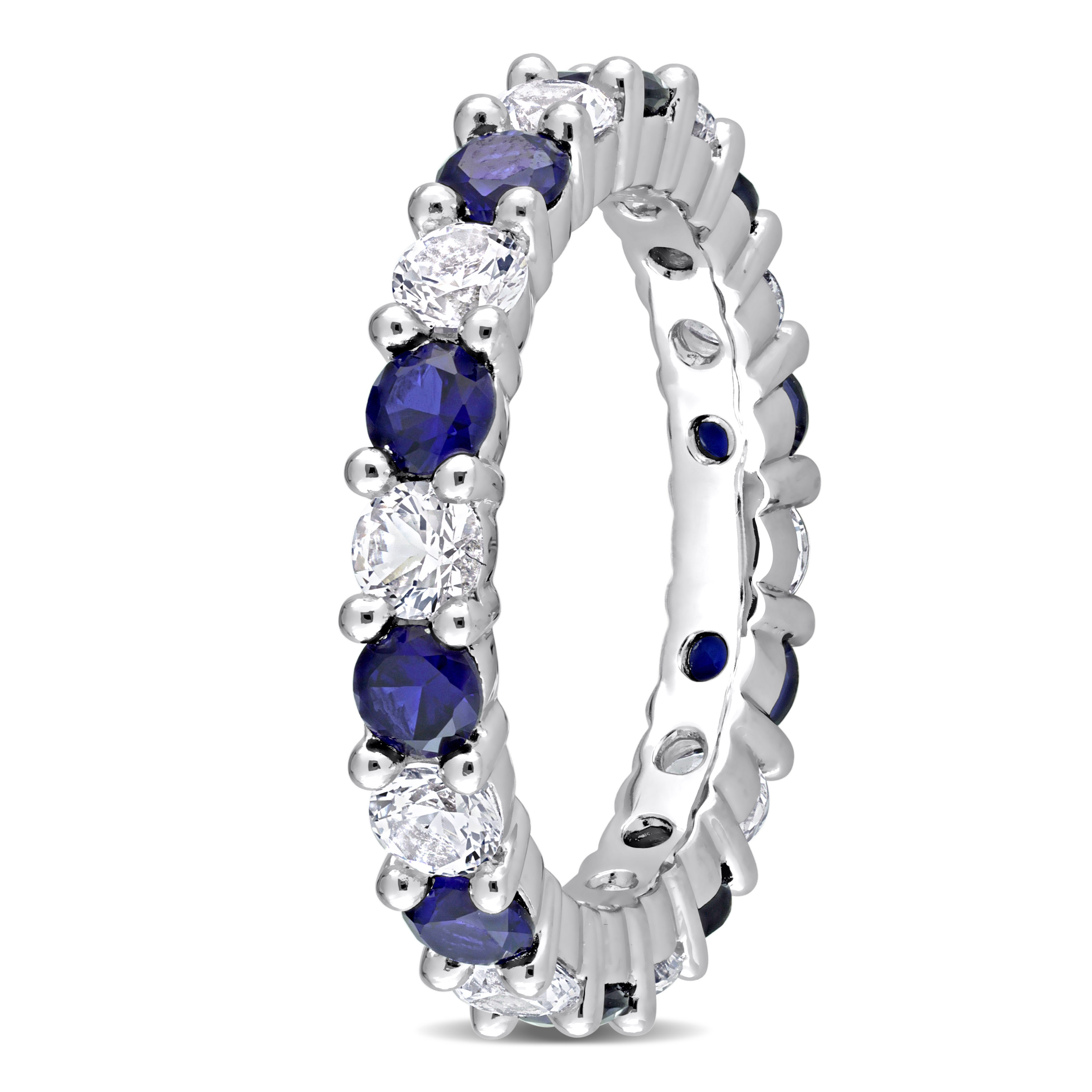 3 1/2 CT TGW Created Blue Sapphire and Created White Sapphire Full Eternity Band in Sterling Silver