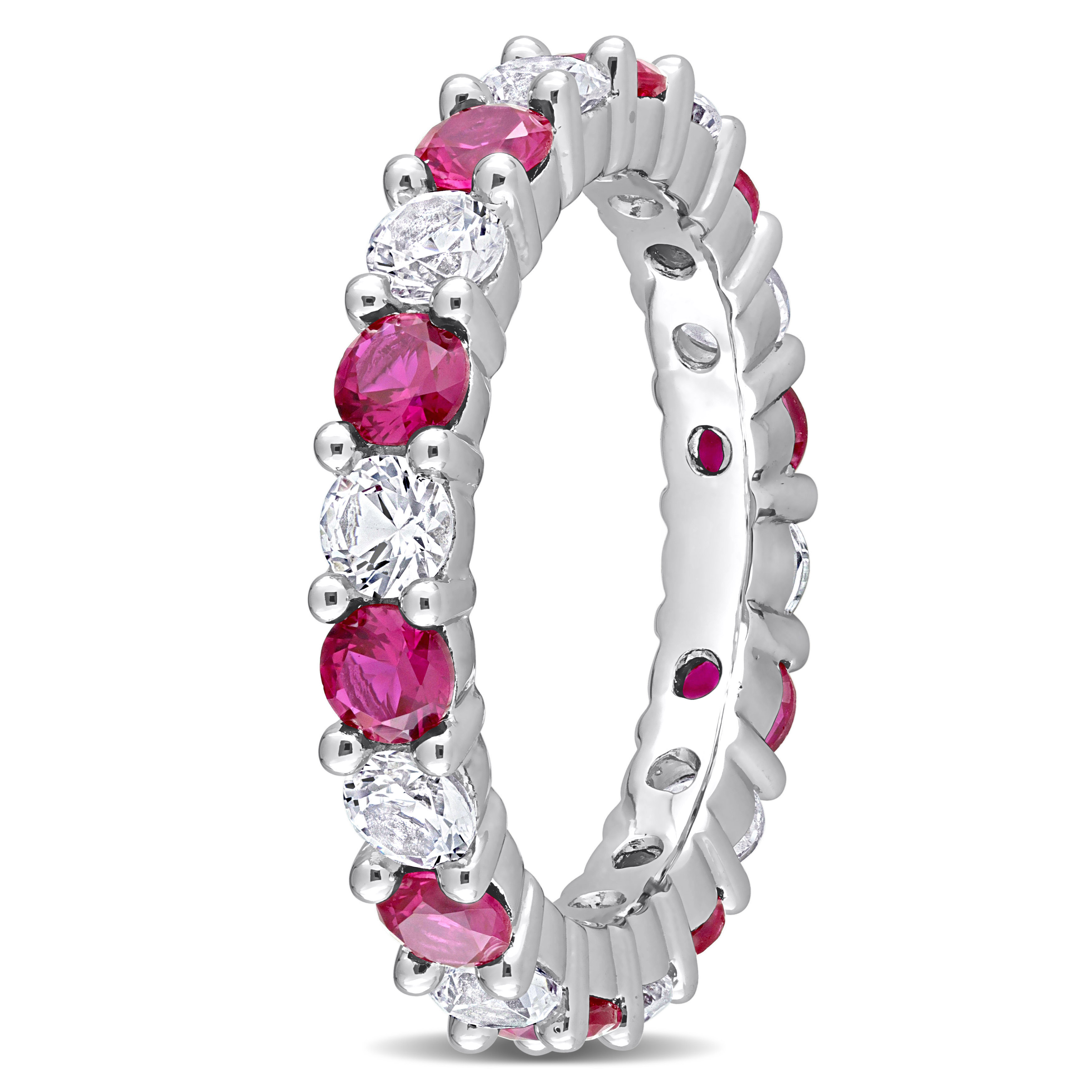 3 3/4 CT TGW Created Ruby and Created White Sapphire Full Eternity Band in Sterling Silver