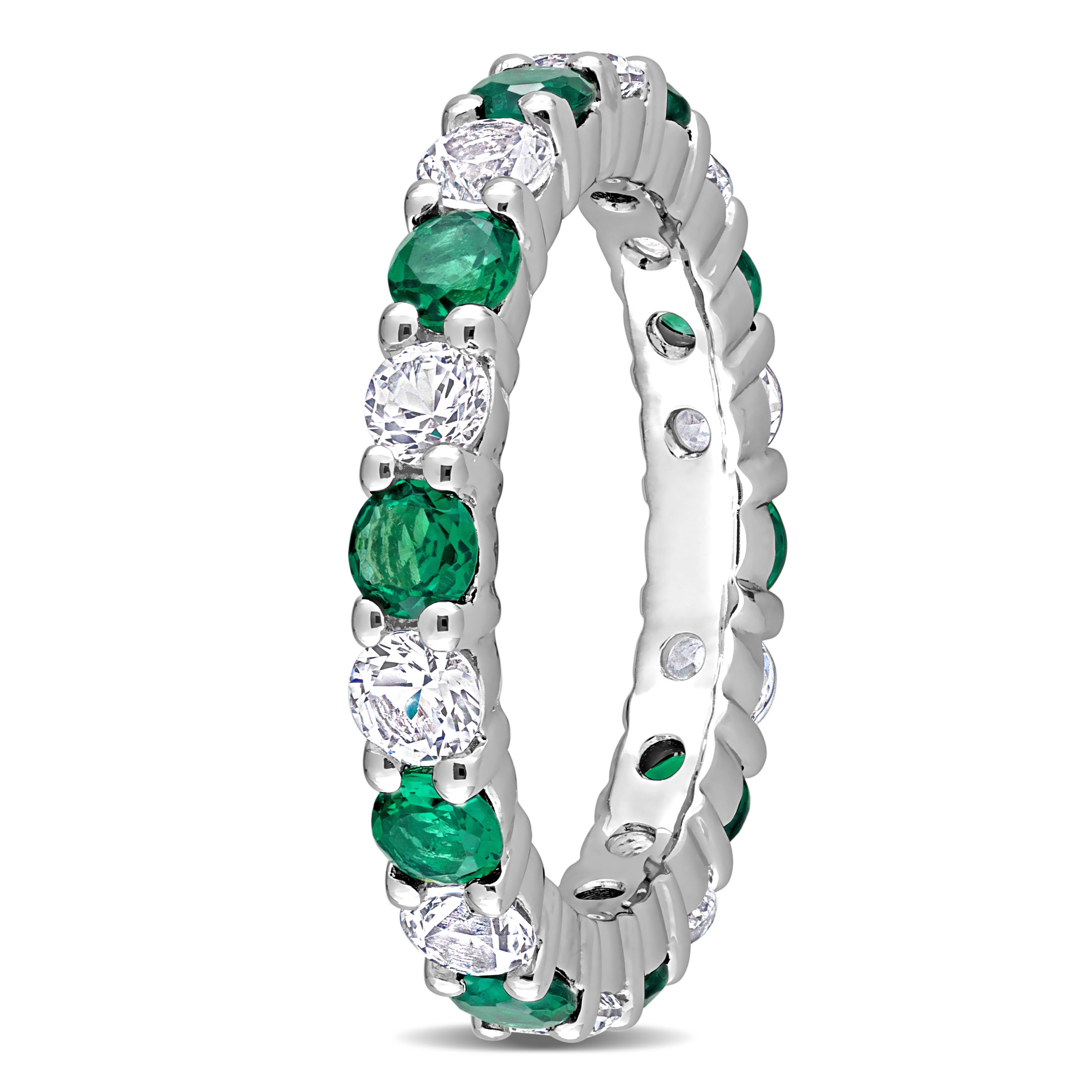 3 1/5 CT TGW Created Emerald and Created White Sapphire Full Eternity Band in Sterling Silver
