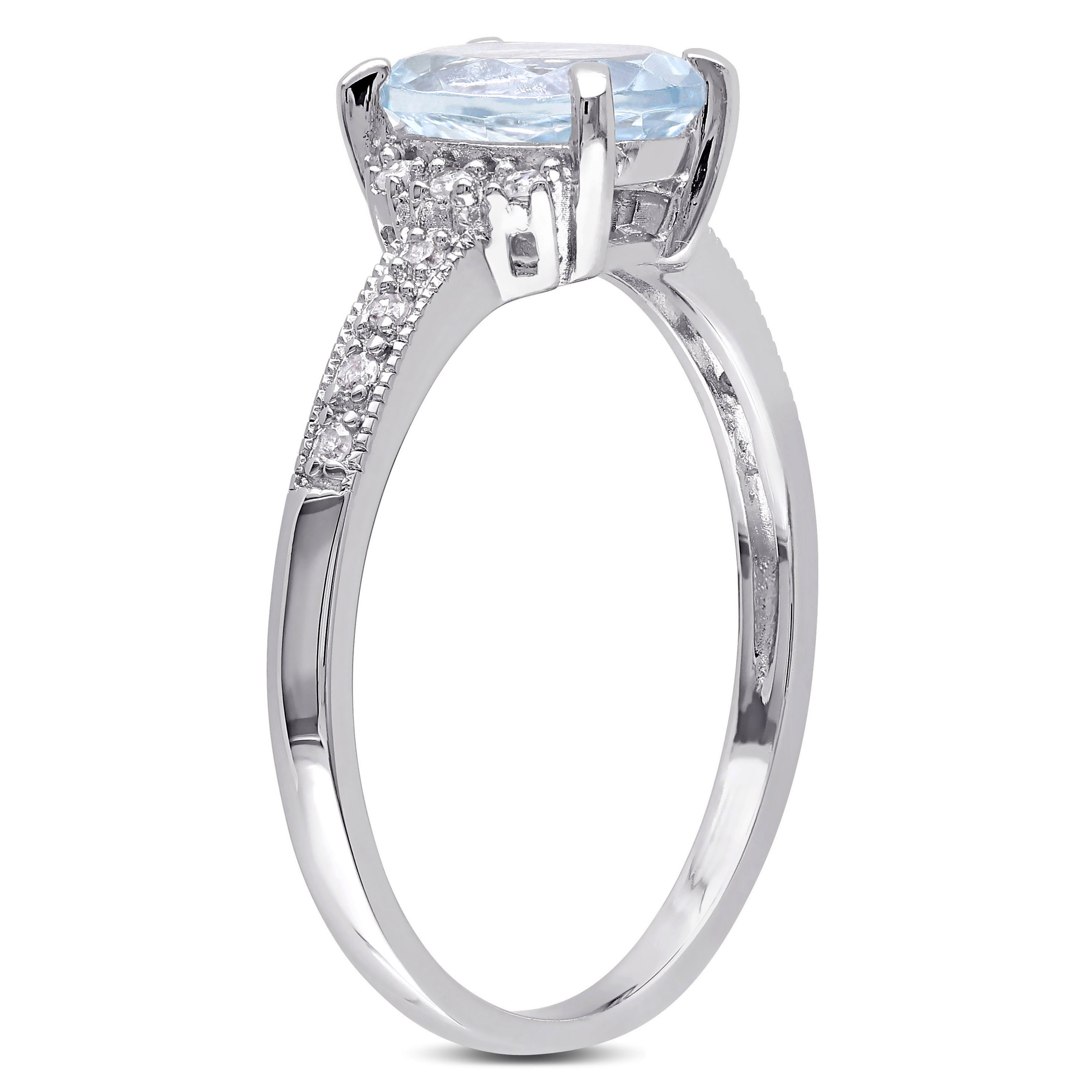 Oval Cut Aquamarine and Diamond Ring in Sterling Silver