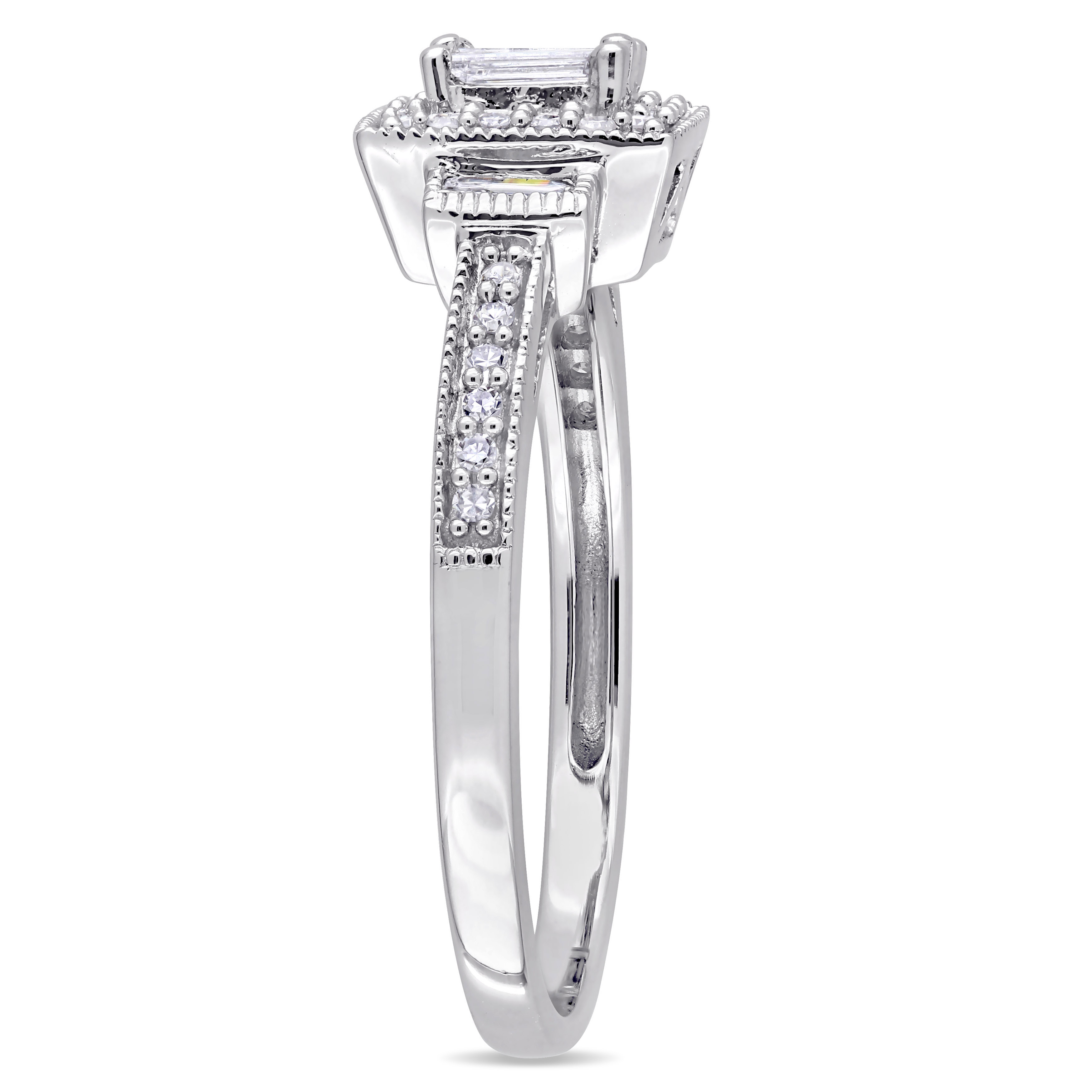 1/3 CT TW  Baguette and Round Diamond  Engagement Ring in 10k White Gold