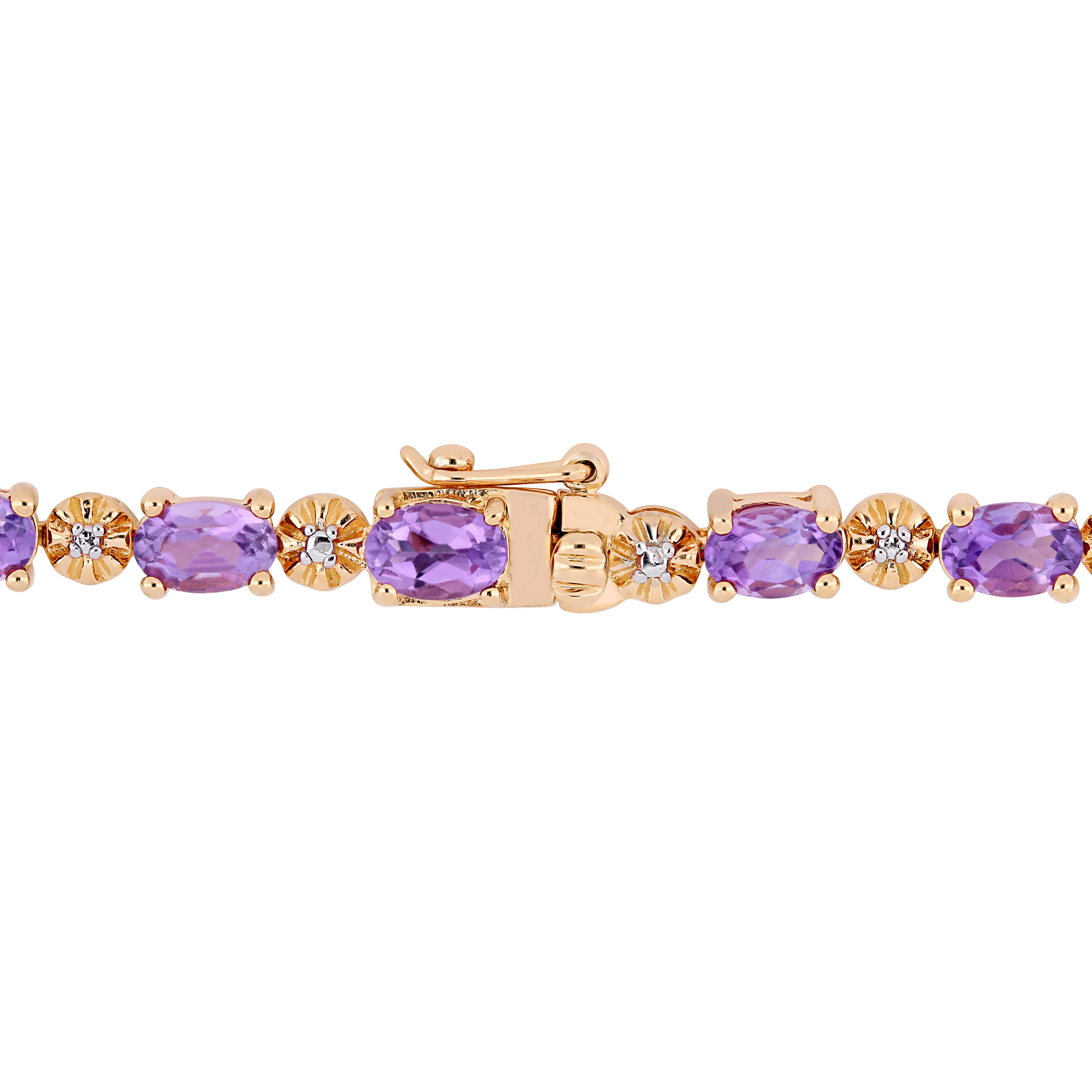 7-1/5 CT TGW Oval-Cut Amethyst and Diamond Accent Tennis Bracelet in Rose Plated Sterling Silver