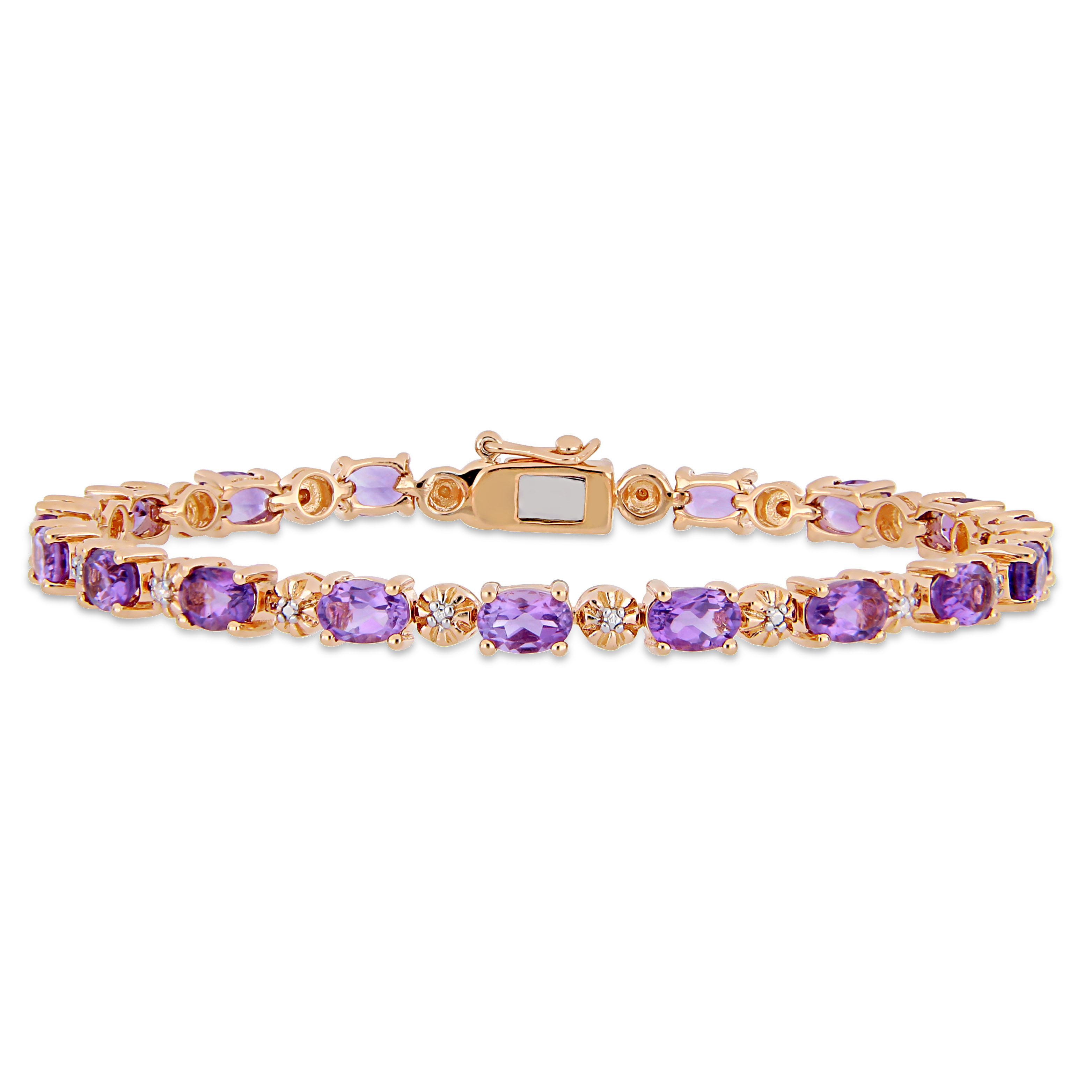 7-1/5 CT TGW Oval-Cut Amethyst and Diamond Accent Tennis Bracelet in Rose Plated Sterling Silver