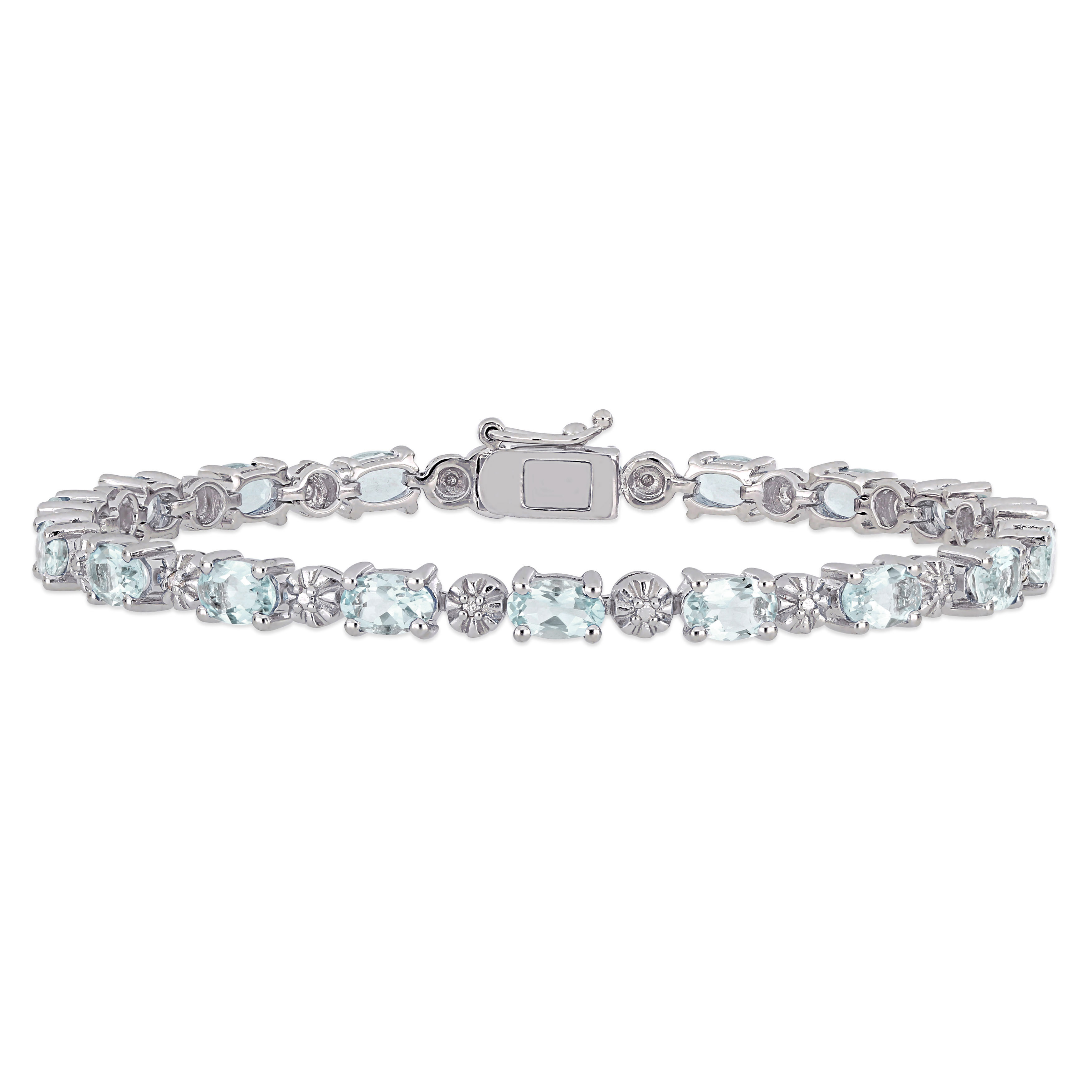 7 1/5 CT TGW Aquamarine and Diamond Accent Tennis Bracelet in Sterling Silver - 7.25 in.