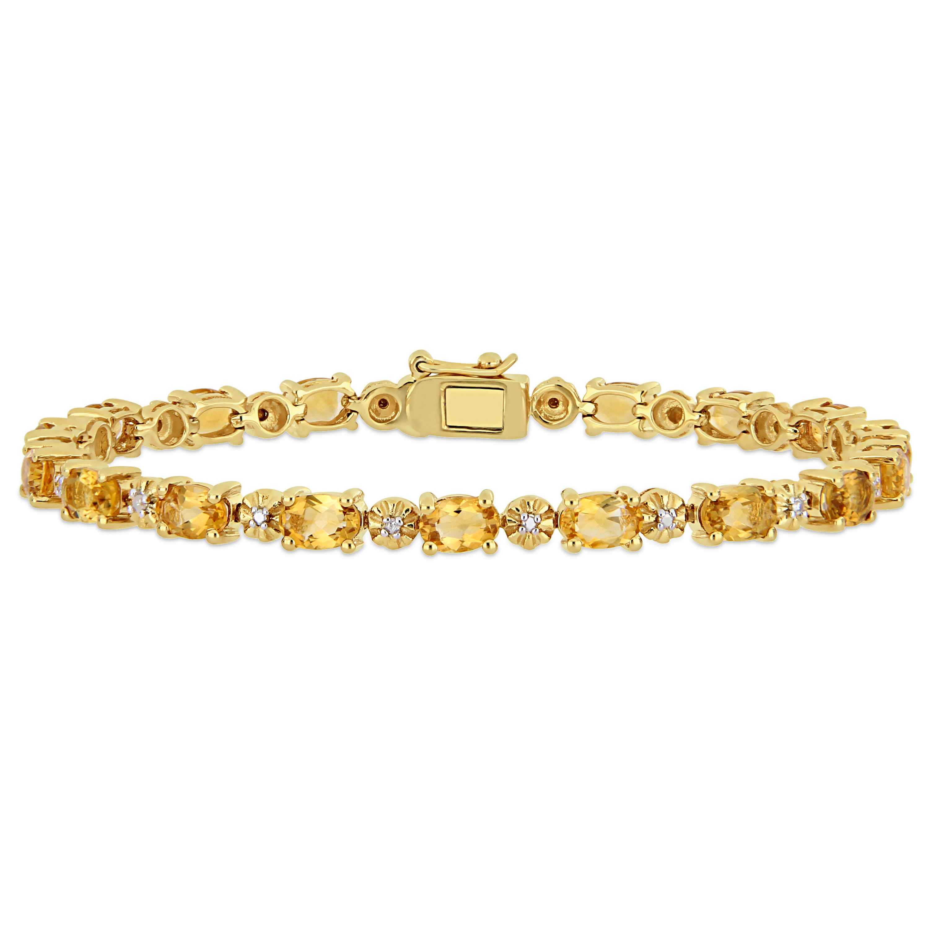 8 1/10 CT TGW Oval-Cut Citrine and Diamond Accent Tennis Bracelet in Yellow Plated Sterling Silver - 7.25 in.