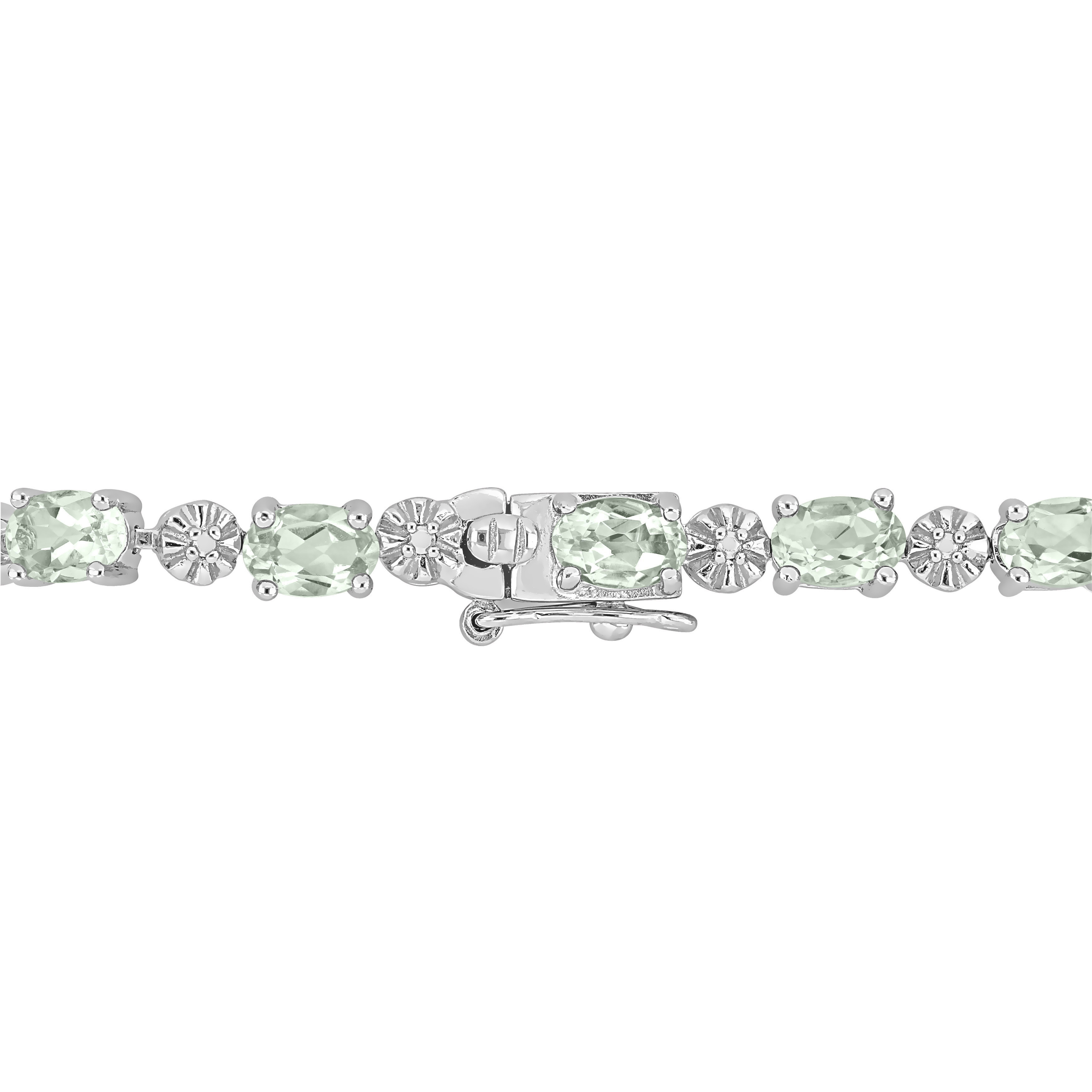 7 3/8 CT TGW Green Quartz and Diamond Accent Tennis Bracelet in Sterling Silver - 7.25 in.