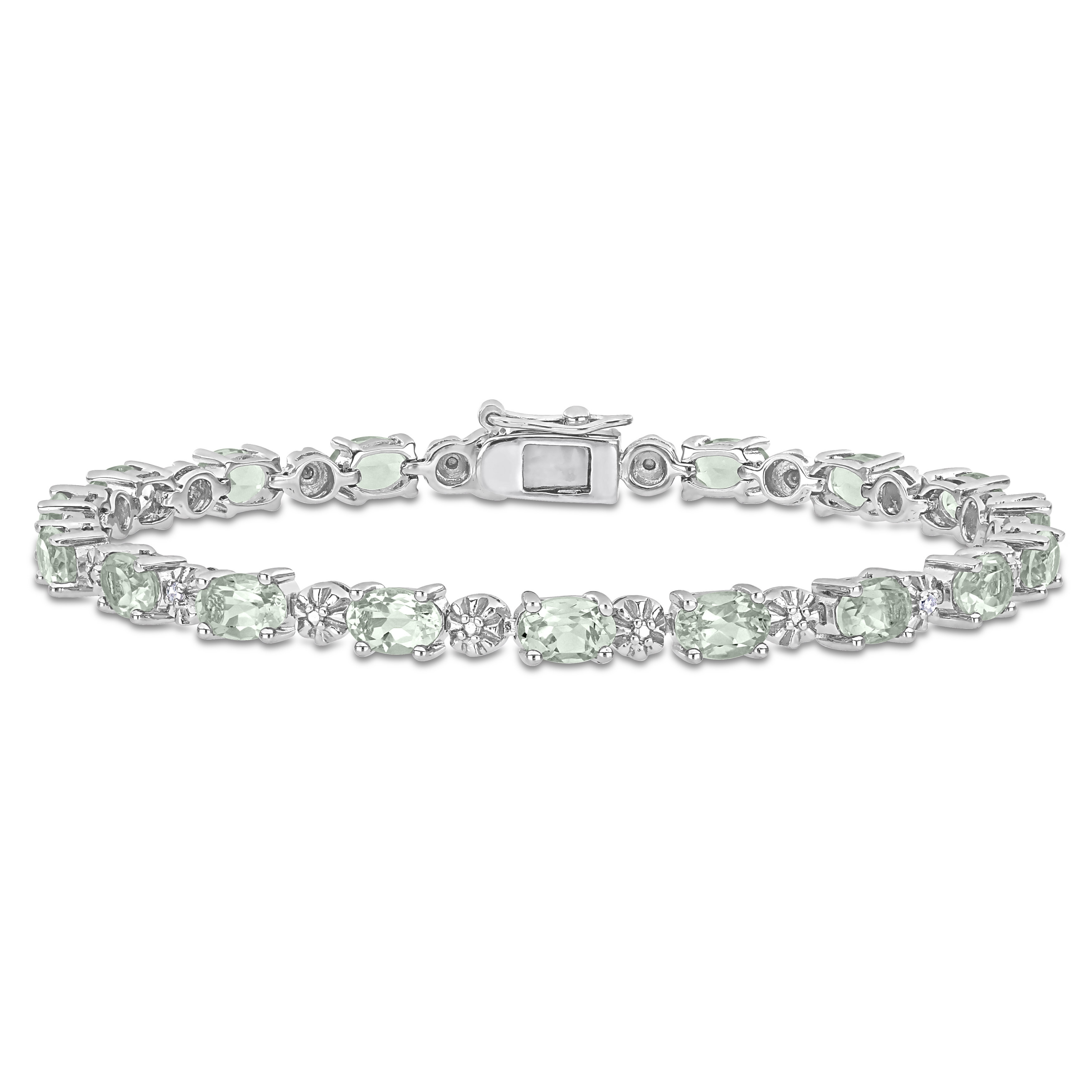 7 3/8 CT TGW Green Quartz and Diamond Accent Tennis Bracelet in Sterling Silver - 7.25 in.