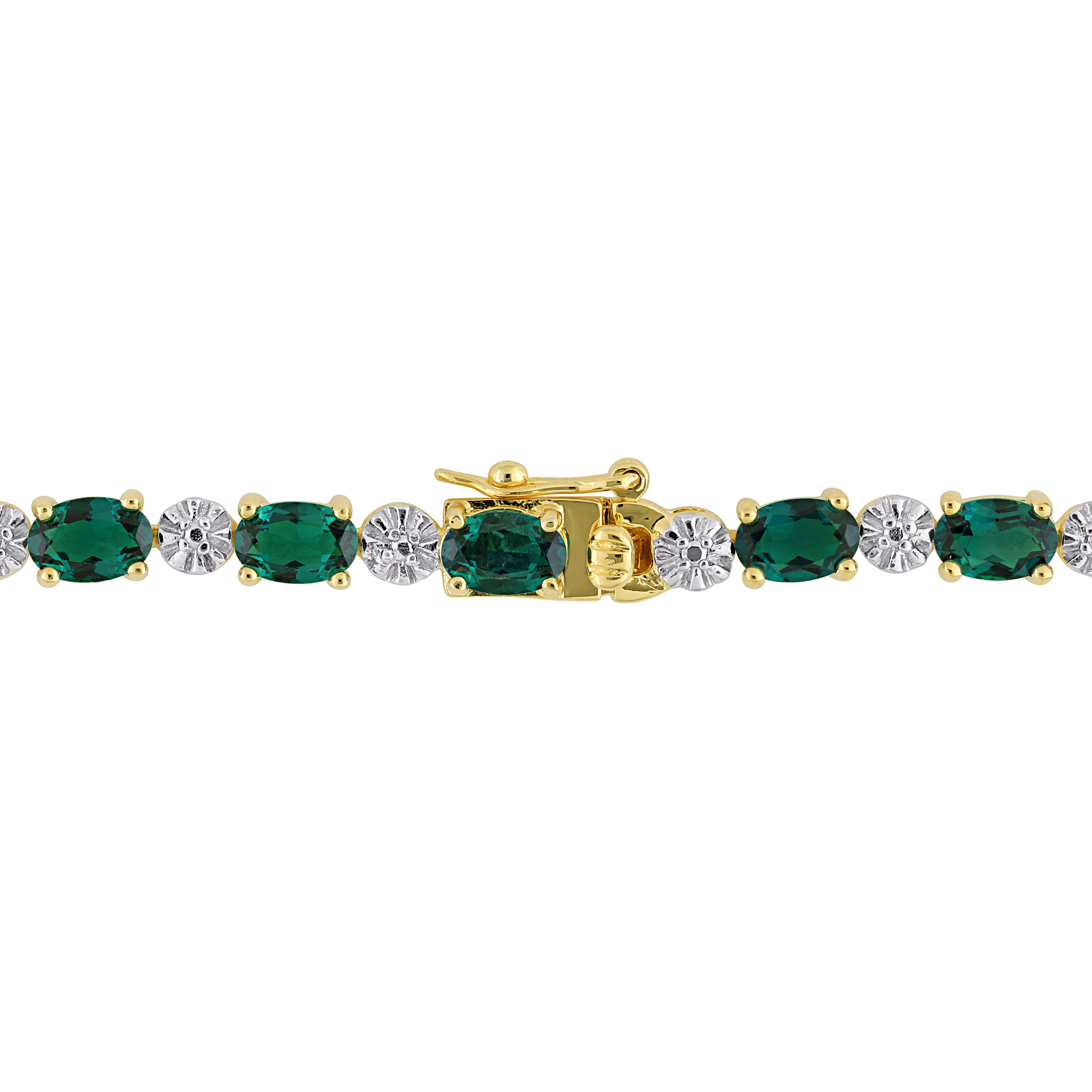 7 3/4 CT TGW Created Emerald and Diamond Bracelet in Yellow Plated Sterling Silver - 7.25 in.