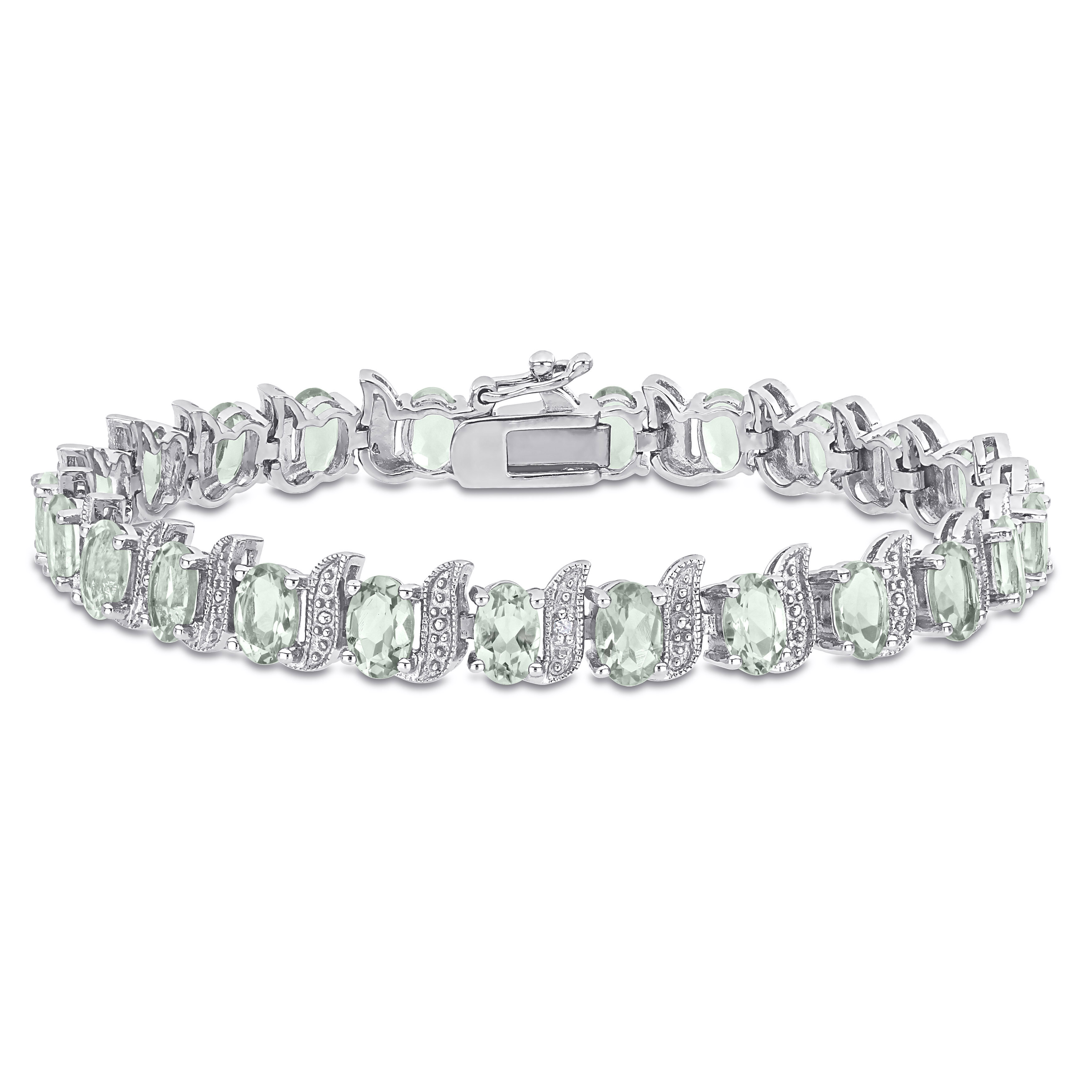 9 4/5 CT TGW Green Quartz and Diamond Accent S-Link Tennis Bracelet in Sterling Silver - 7 in.