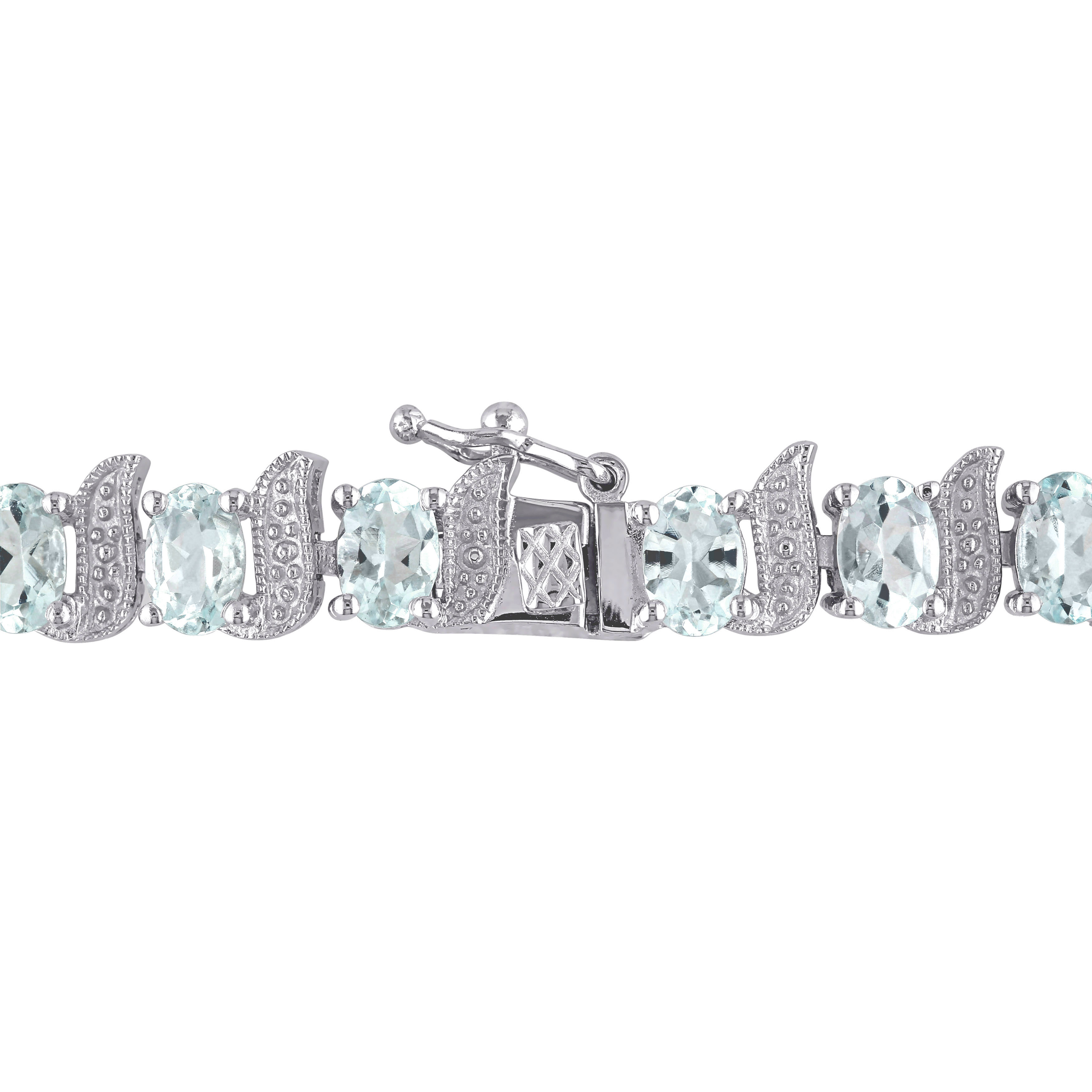 9 5/8 CT TGW Aquamarine and Diamond S-Link Bracelet in Sterling Silver