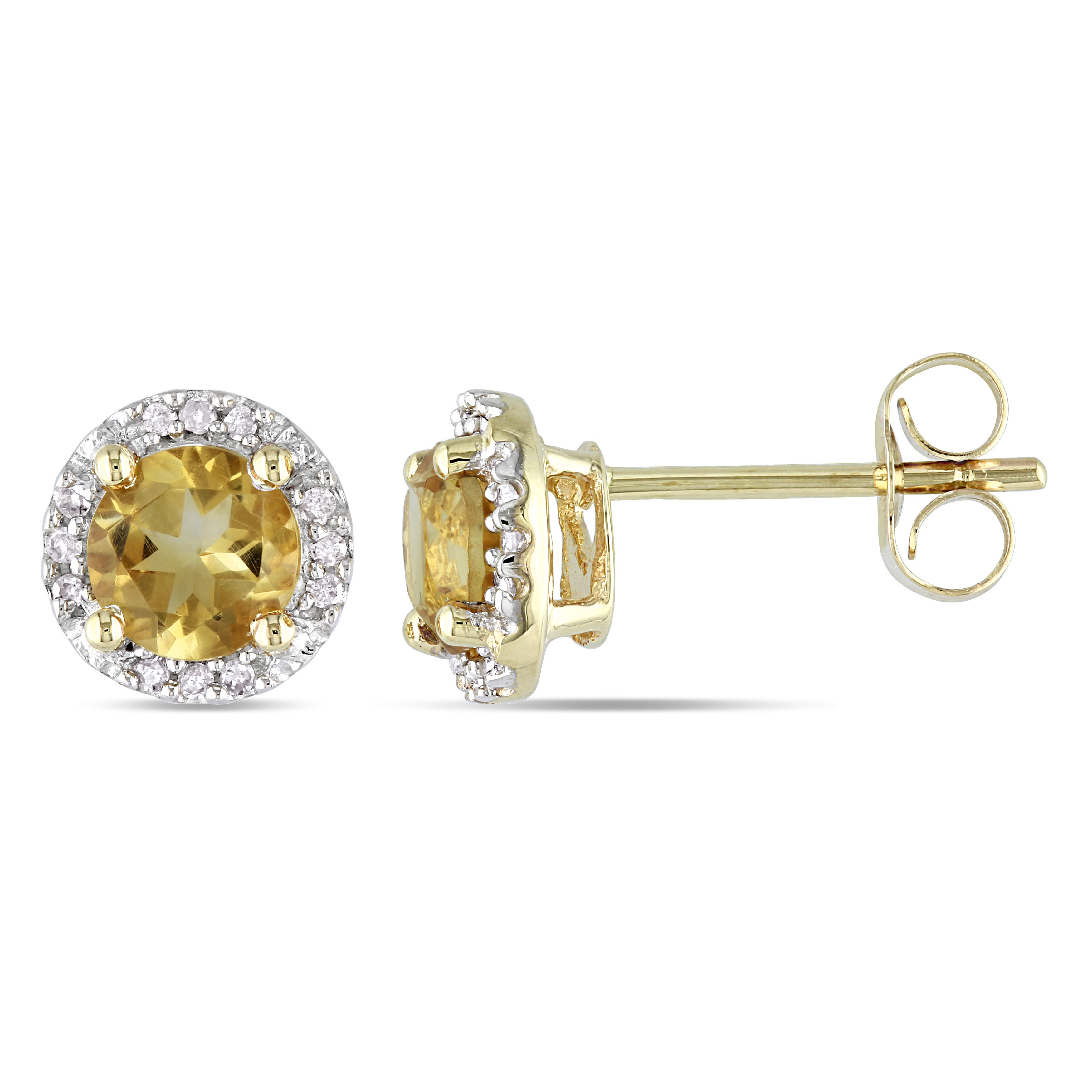 Citrine Halo Earrings with Diamonds in 10k Yellow Gold