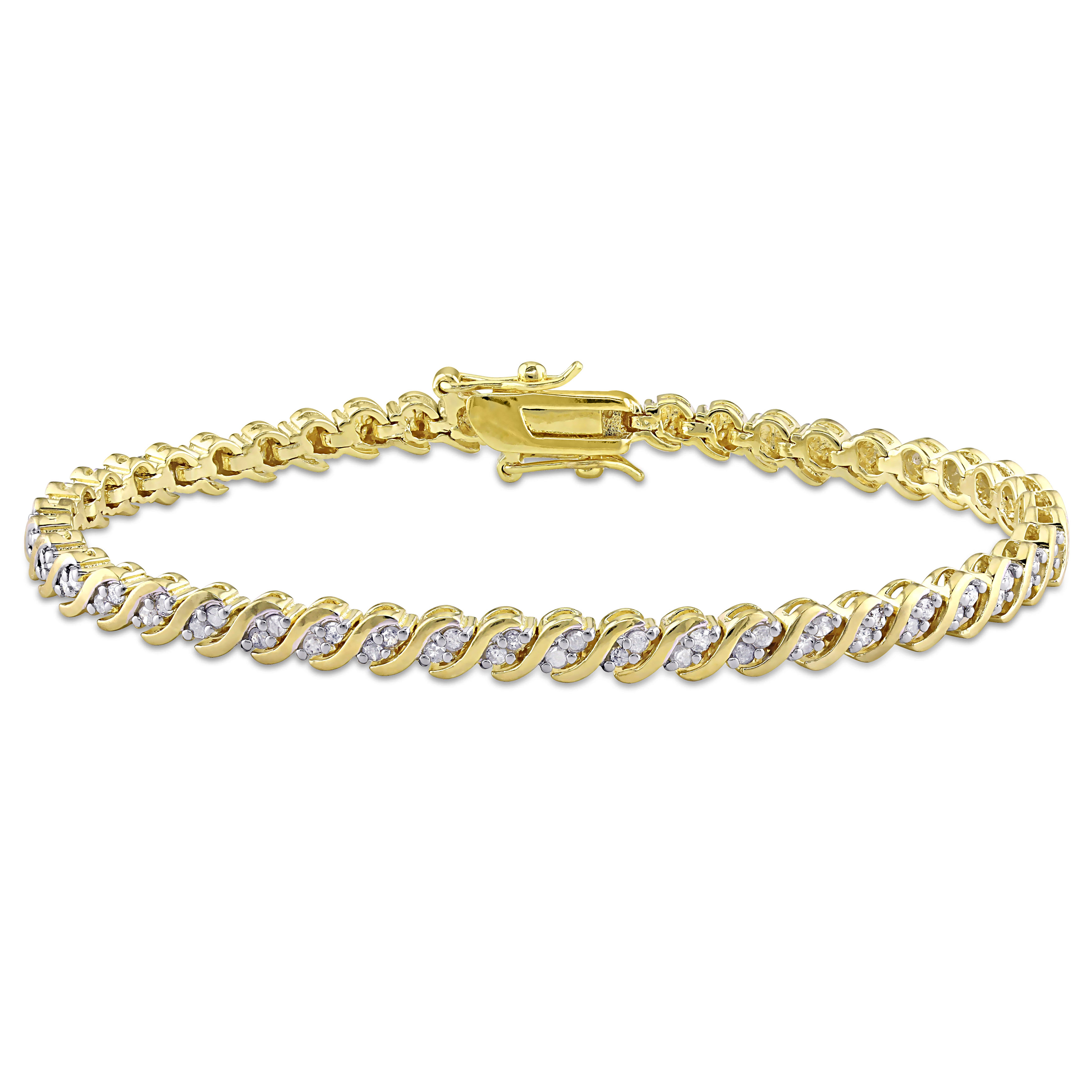 1 CT TW Diamond "S" Link Tennis Bracelet in Yellow Plated Sterling Silver - 7.5 in.