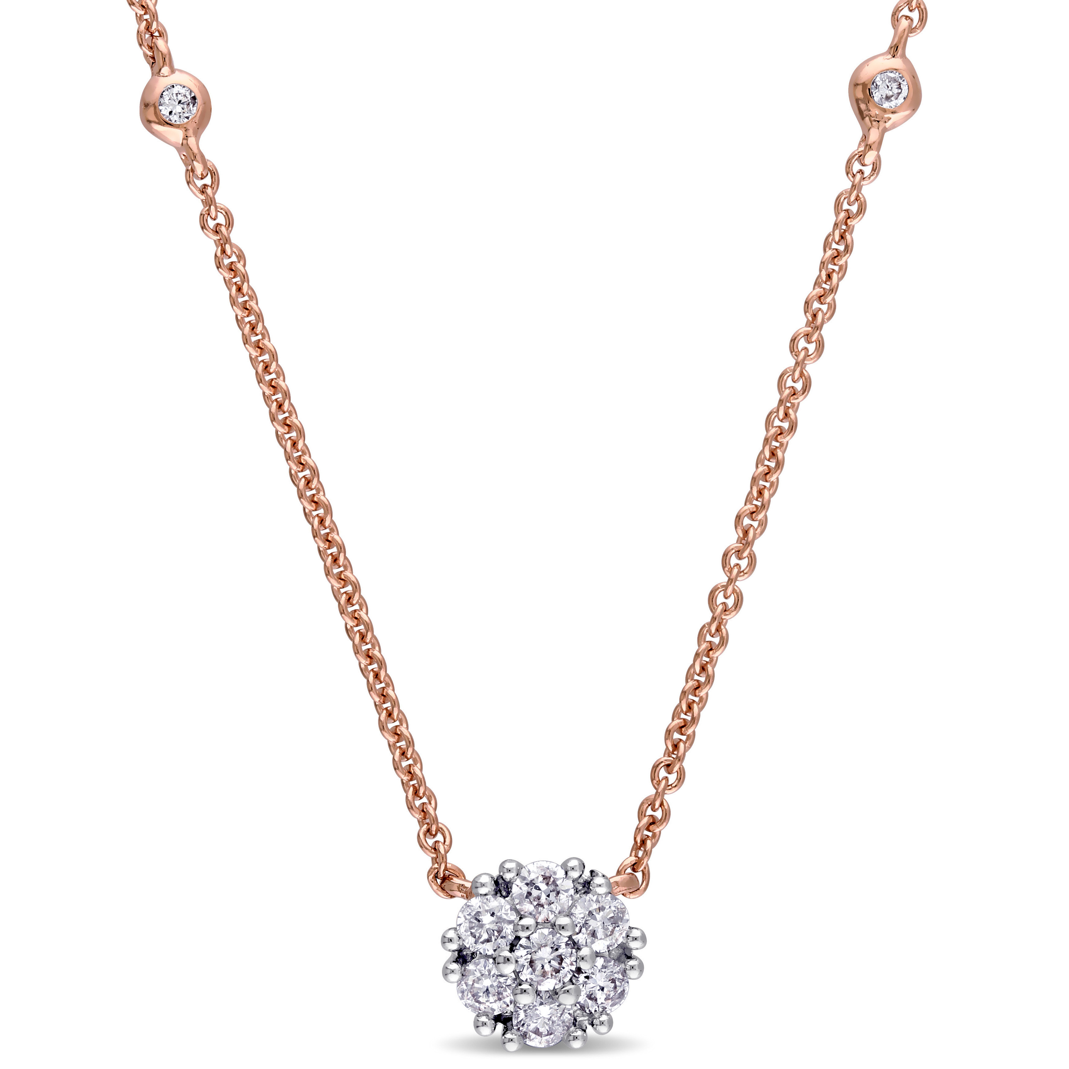 1/3 CT TW Diamond Cluster Necklace in 14k Rose Gold - 16 in