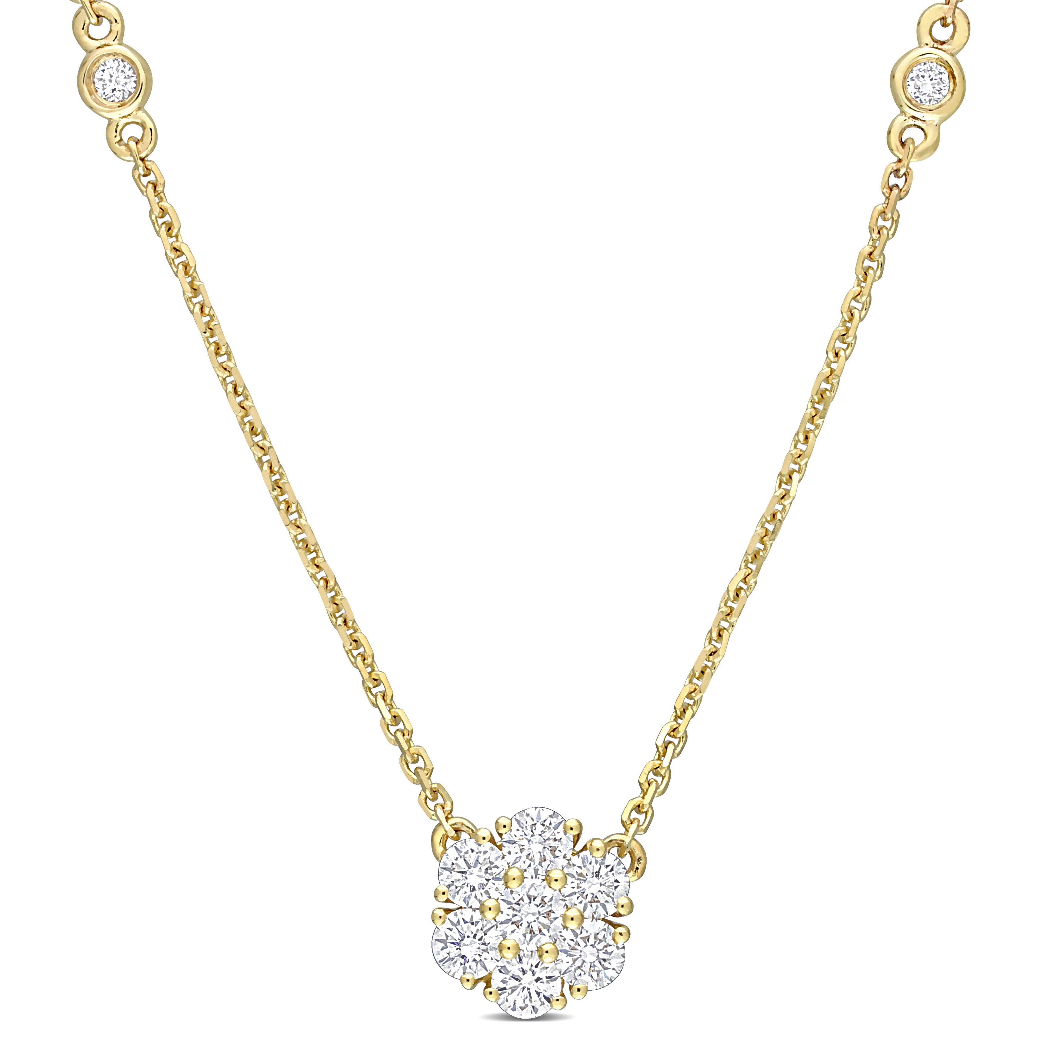 1/2 CT TW Diamond Floral Cluster Necklace in 14k Yellow Gold - 16 in