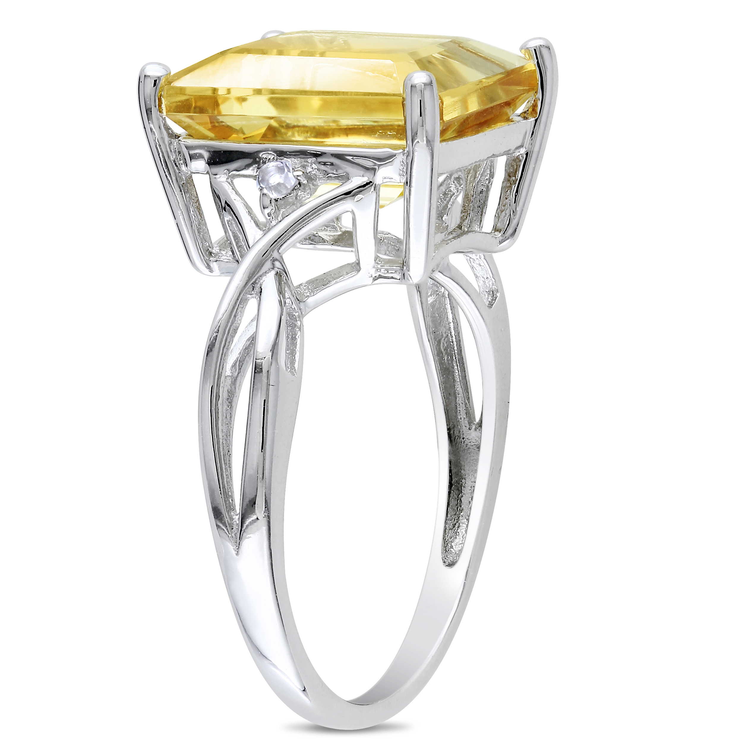 6 5/8 CT TGW Emerald Cut Citrine and White Topaz Ring in Sterling Silver