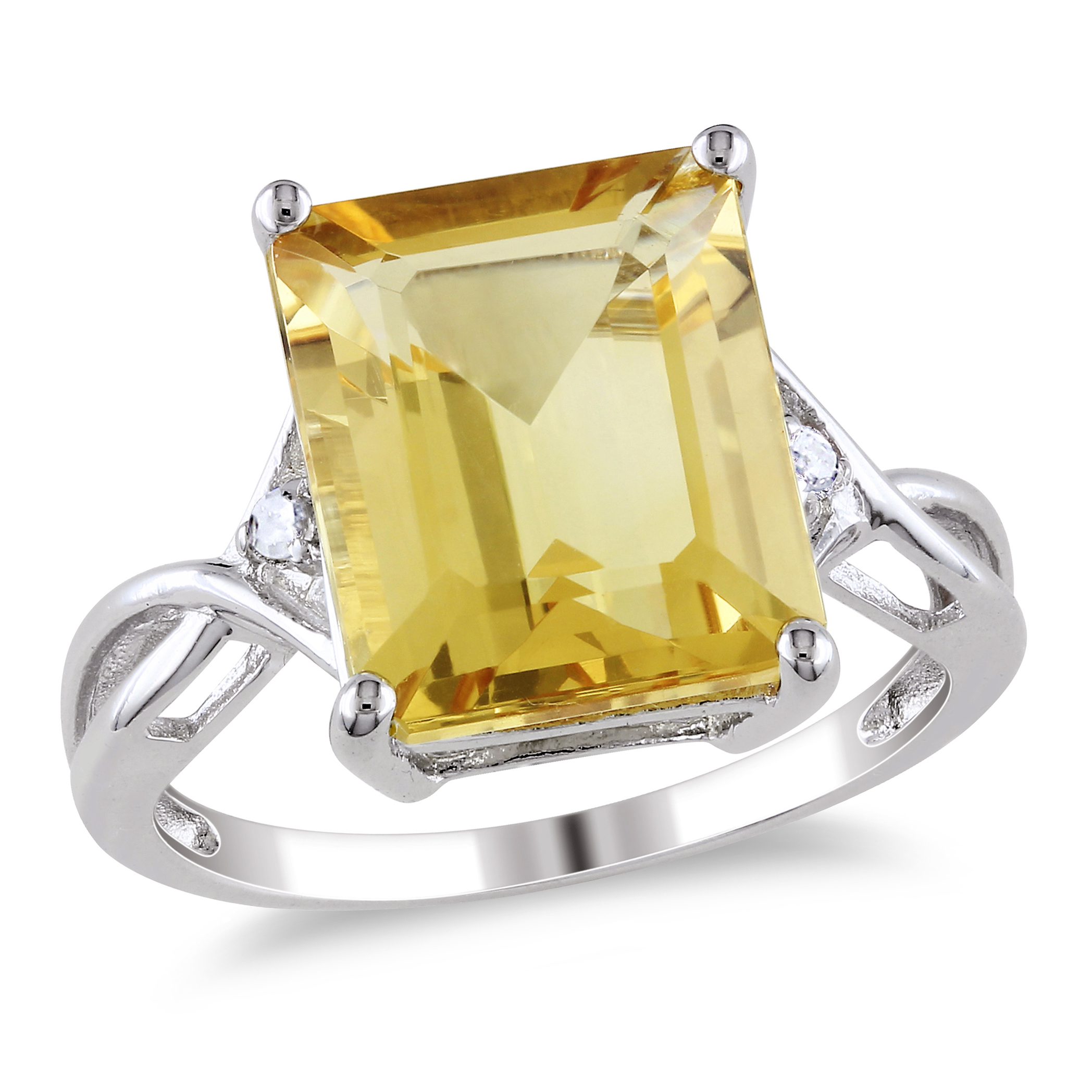 6 5/8 CT TGW Emerald Cut Citrine and White Topaz Ring in Sterling Silver