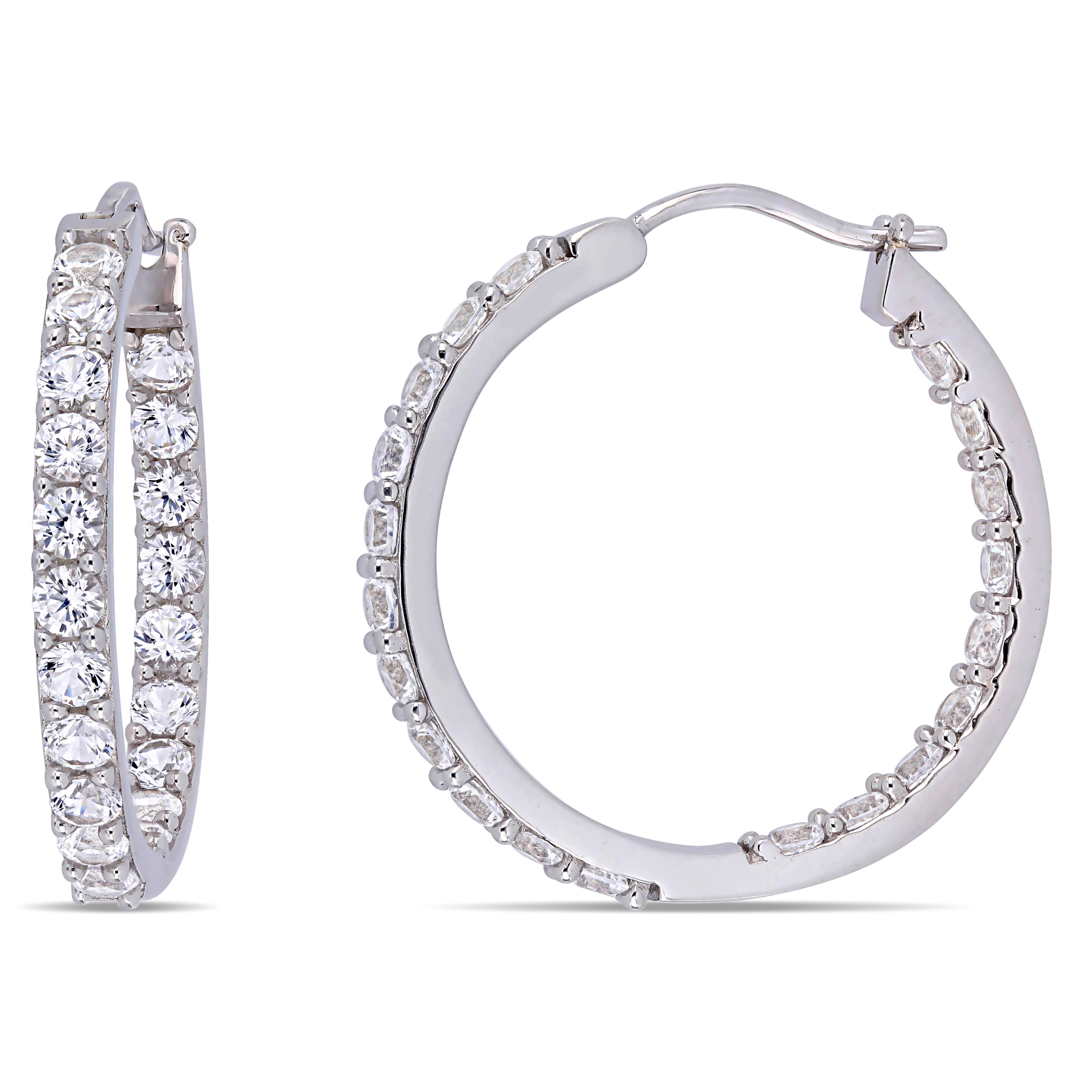 3 5/8 CT TGW Created White Sapphire Inside Outside Hoop Earrings in Sterling Silver