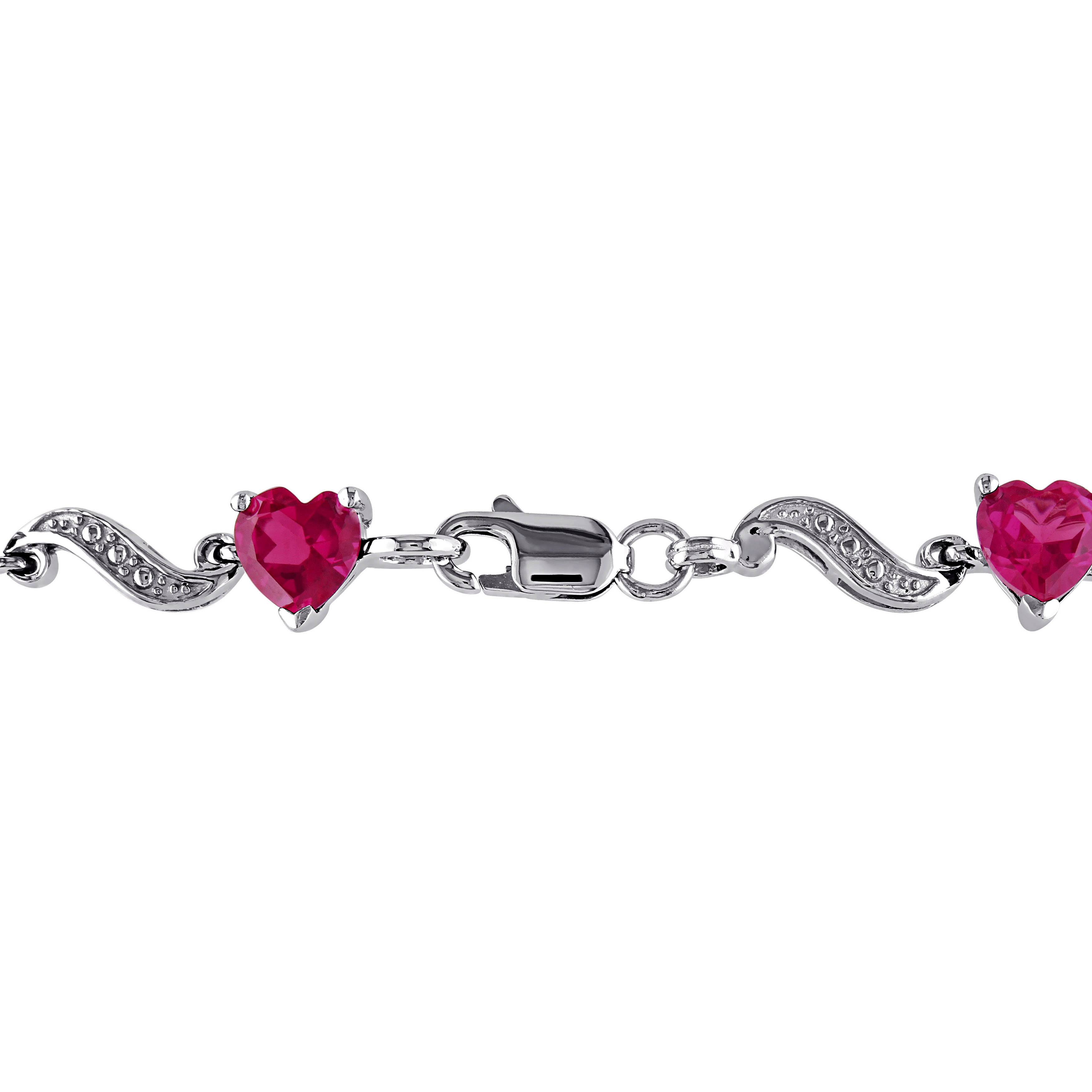 9 1/10 CT TGW Heart Shaped Created Ruby and Diamond Bracelet in Sterling Silver - 7 in.