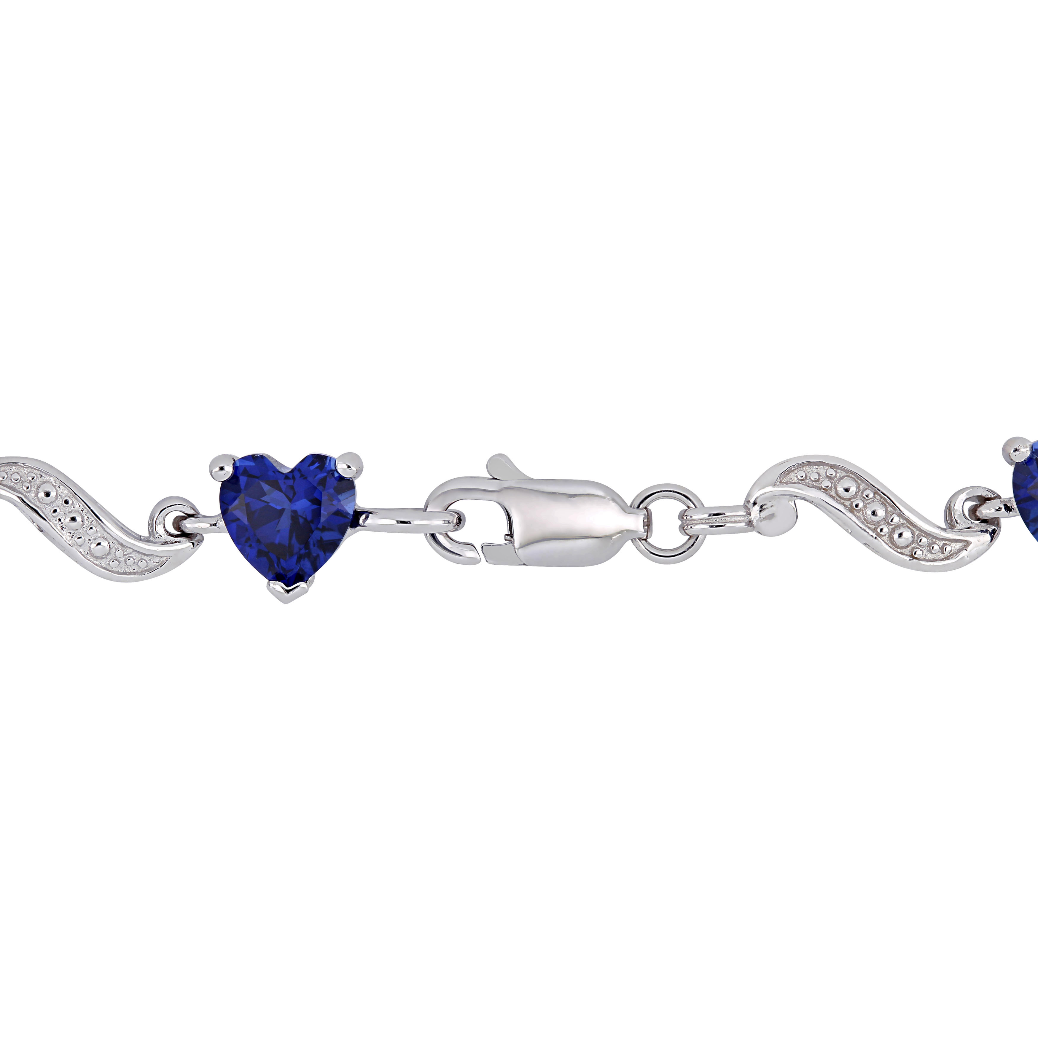 8 1/5 CT TGW Created Blue Sapphire and Diamond Accent Heart Link Tennis Bracelet in Sterling Silver - 7 in.