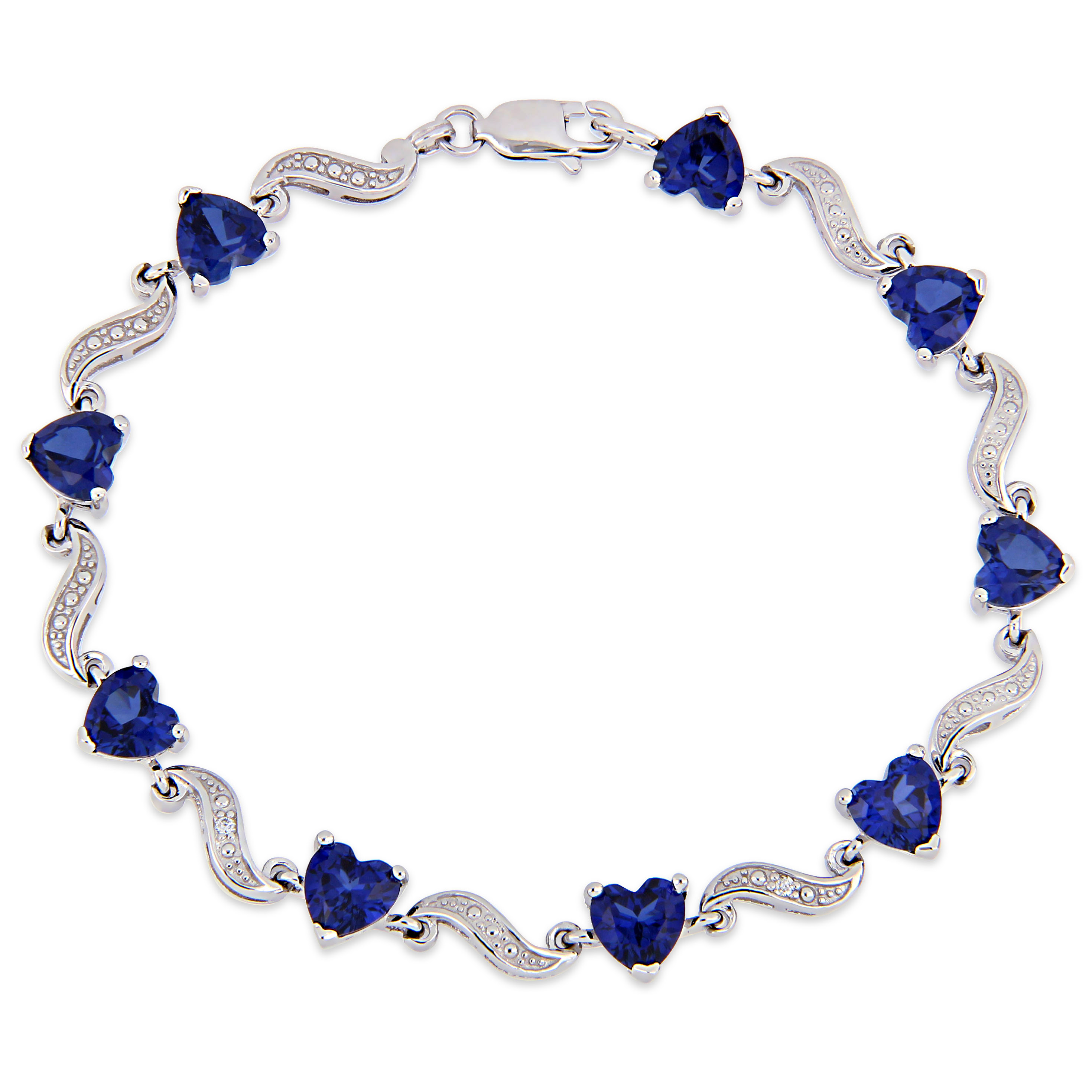 8 1/5 CT TGW Created Blue Sapphire and Diamond Accent Heart Link Tennis Bracelet in Sterling Silver - 7 in.