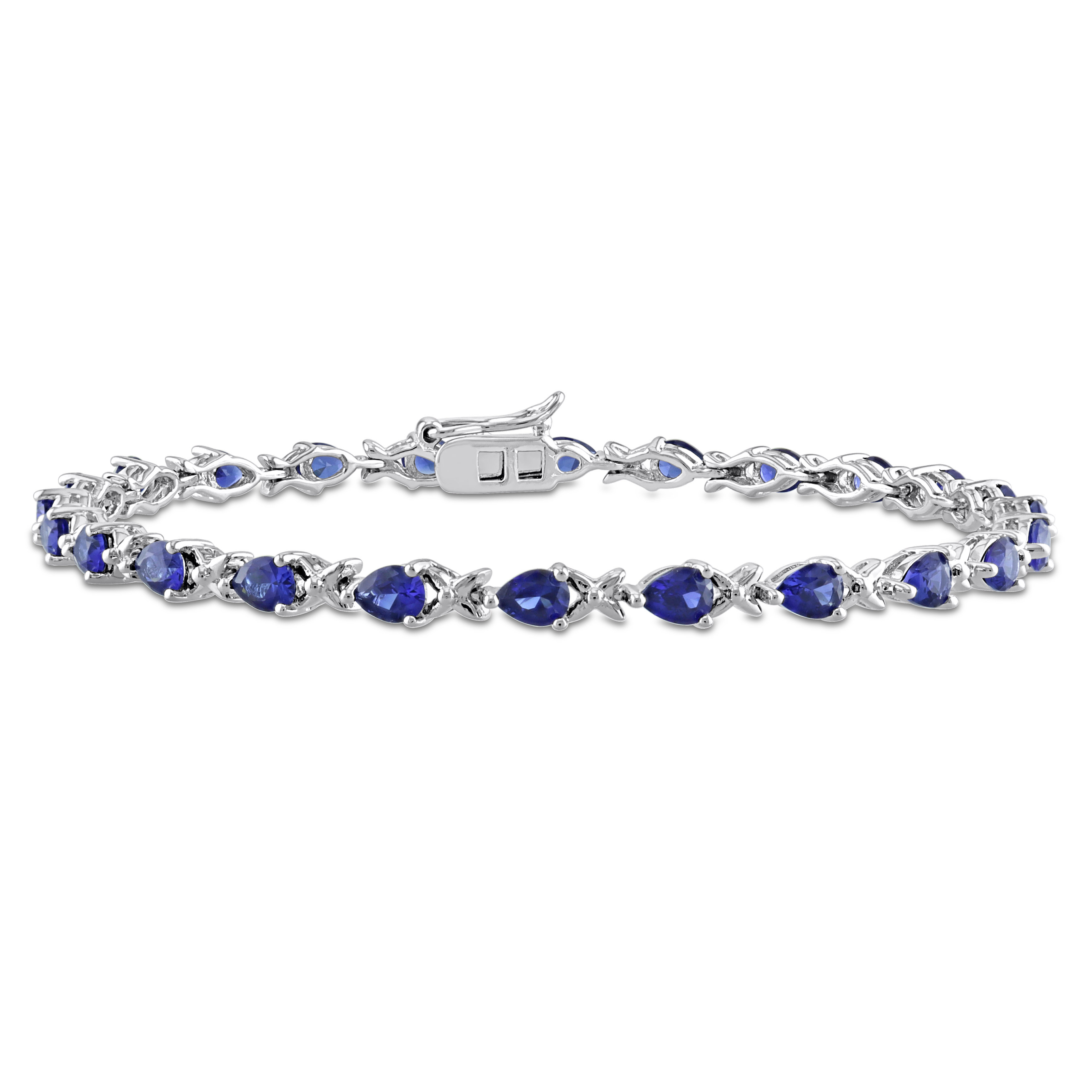 5 1/3 CT TGW Pear-cut Created Blue Sapphire X Link Bracelet in Sterling Silver - 7 in.